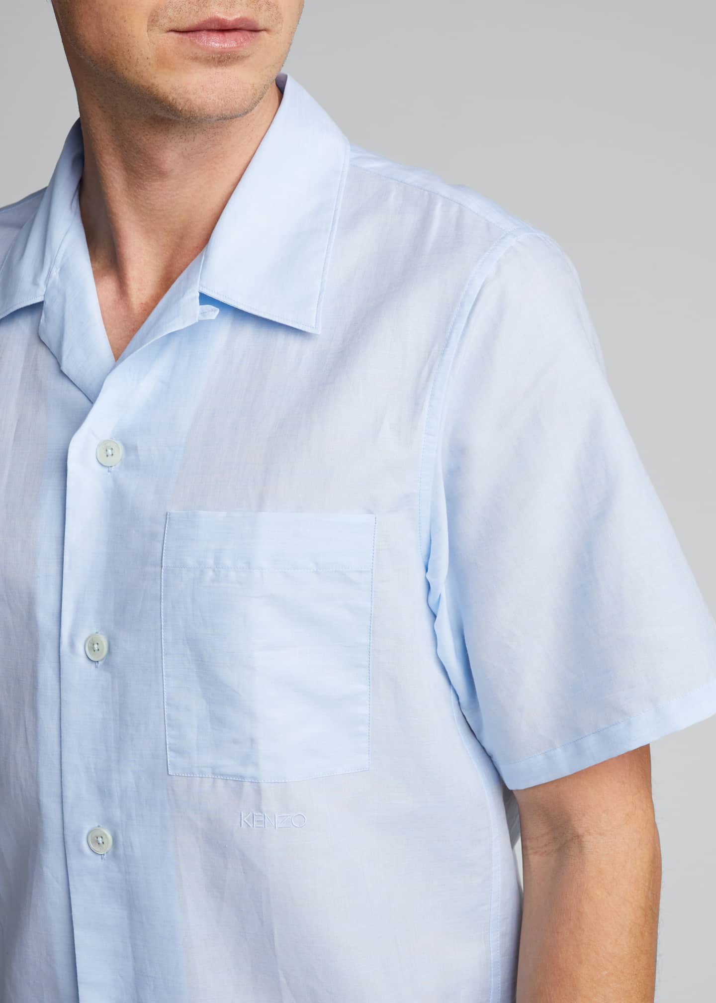 Kenzo Men's LinenCotton Camp Shirt w/ Pocket Bergdorf Goodman