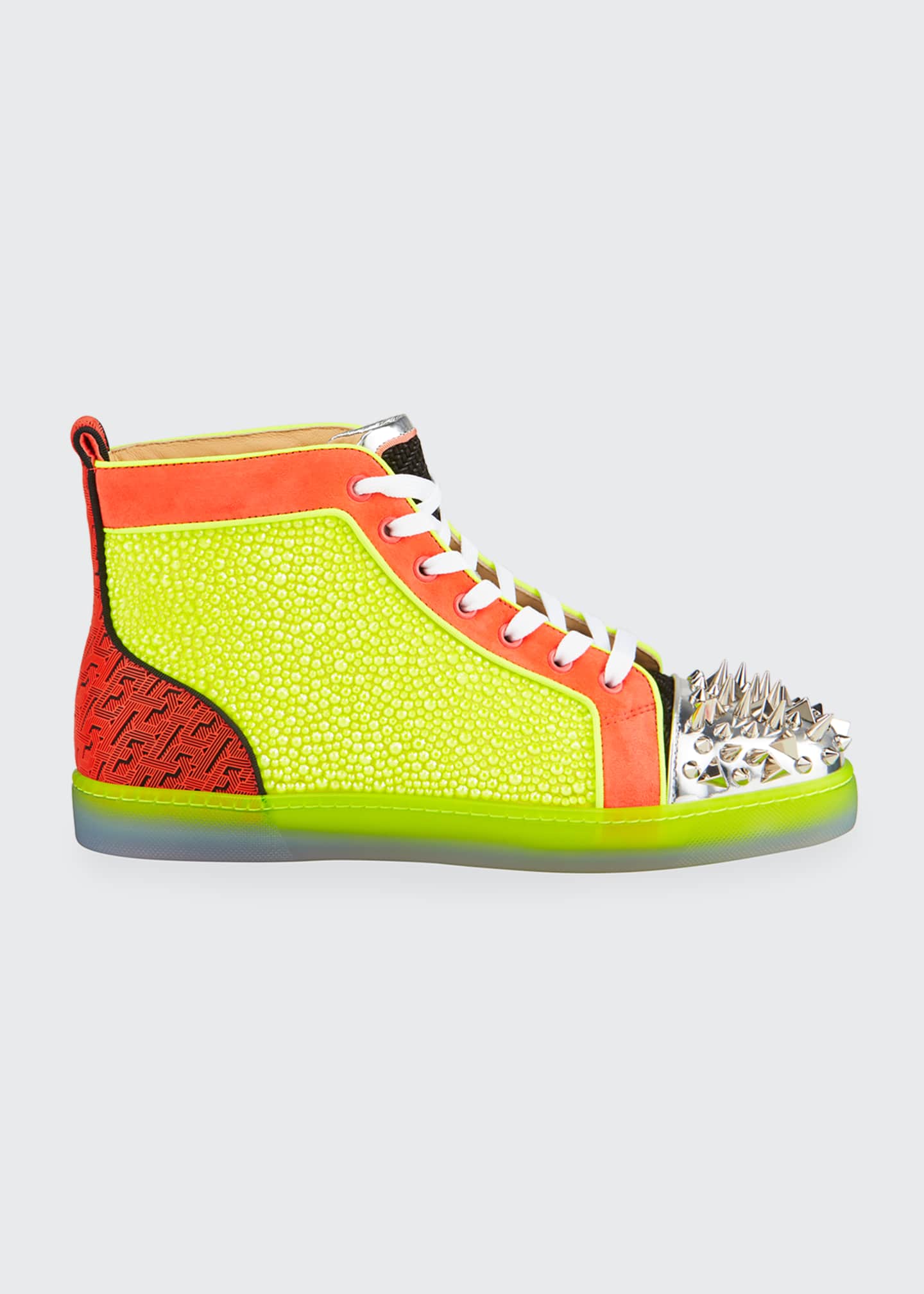 Christian Louboutin Men S No Limit Spiked Neon High Top Sneakers