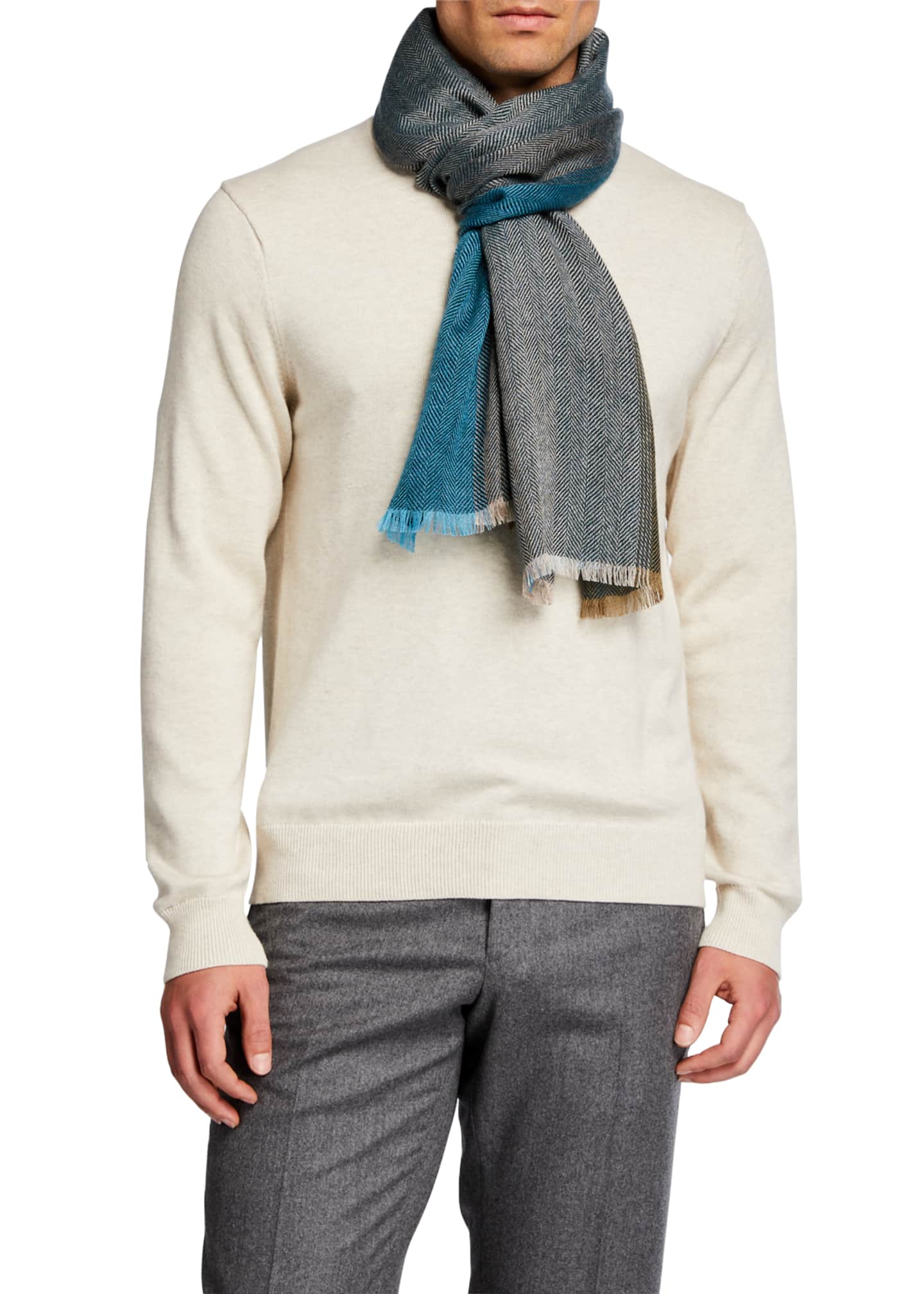 Loro Piana Men's Striped Chevron Cashmere Scarf Bergdorf Goodman