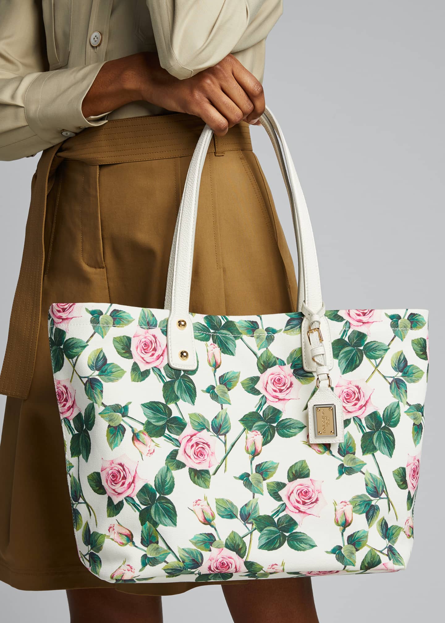 Dolce & Gabbana Tropical Rose Canvas Tote Bag - Bergdorf Goodman