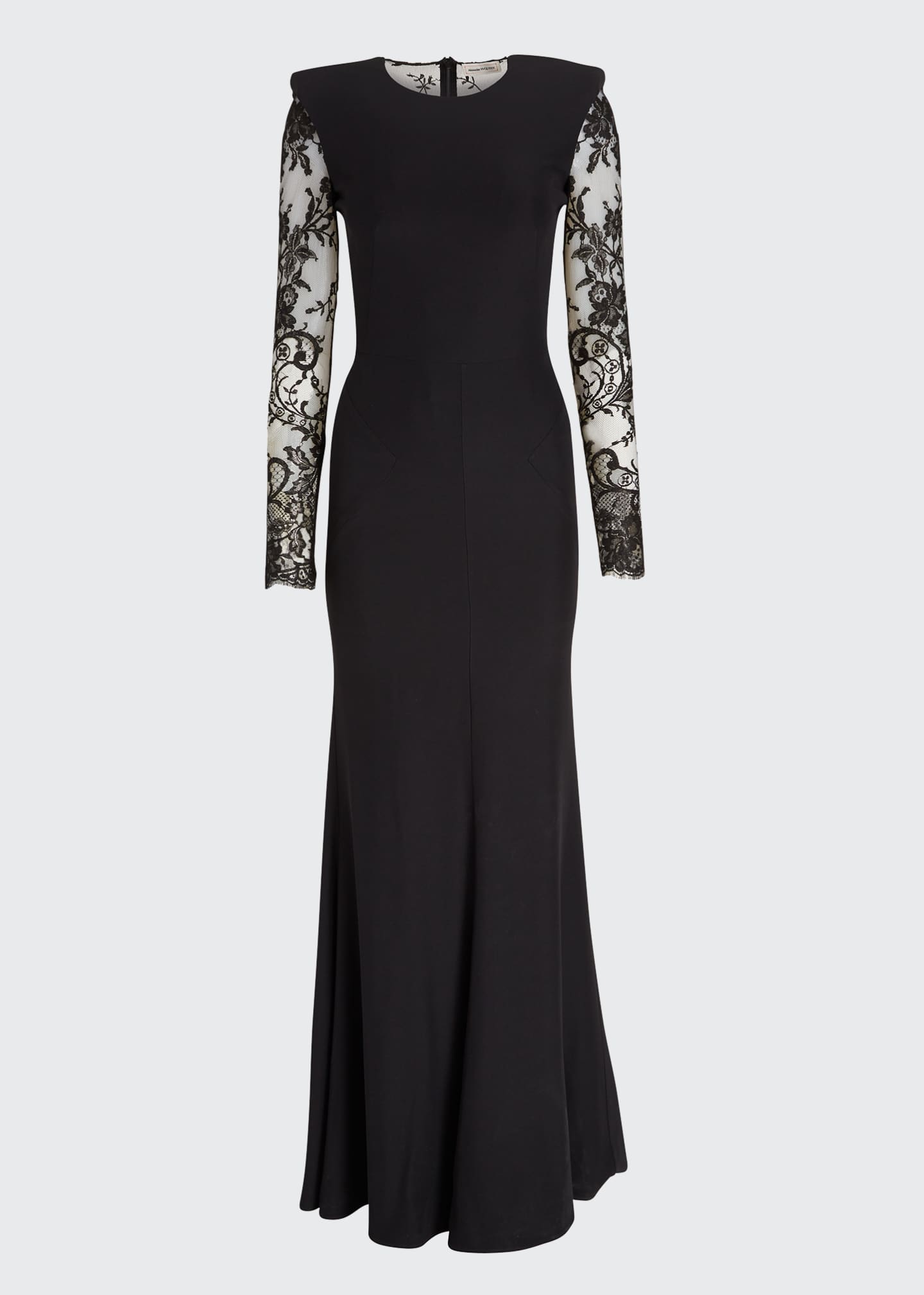 Alexander McQueen LaceSleeve Crepe Column Gown Bergdorf Goodman