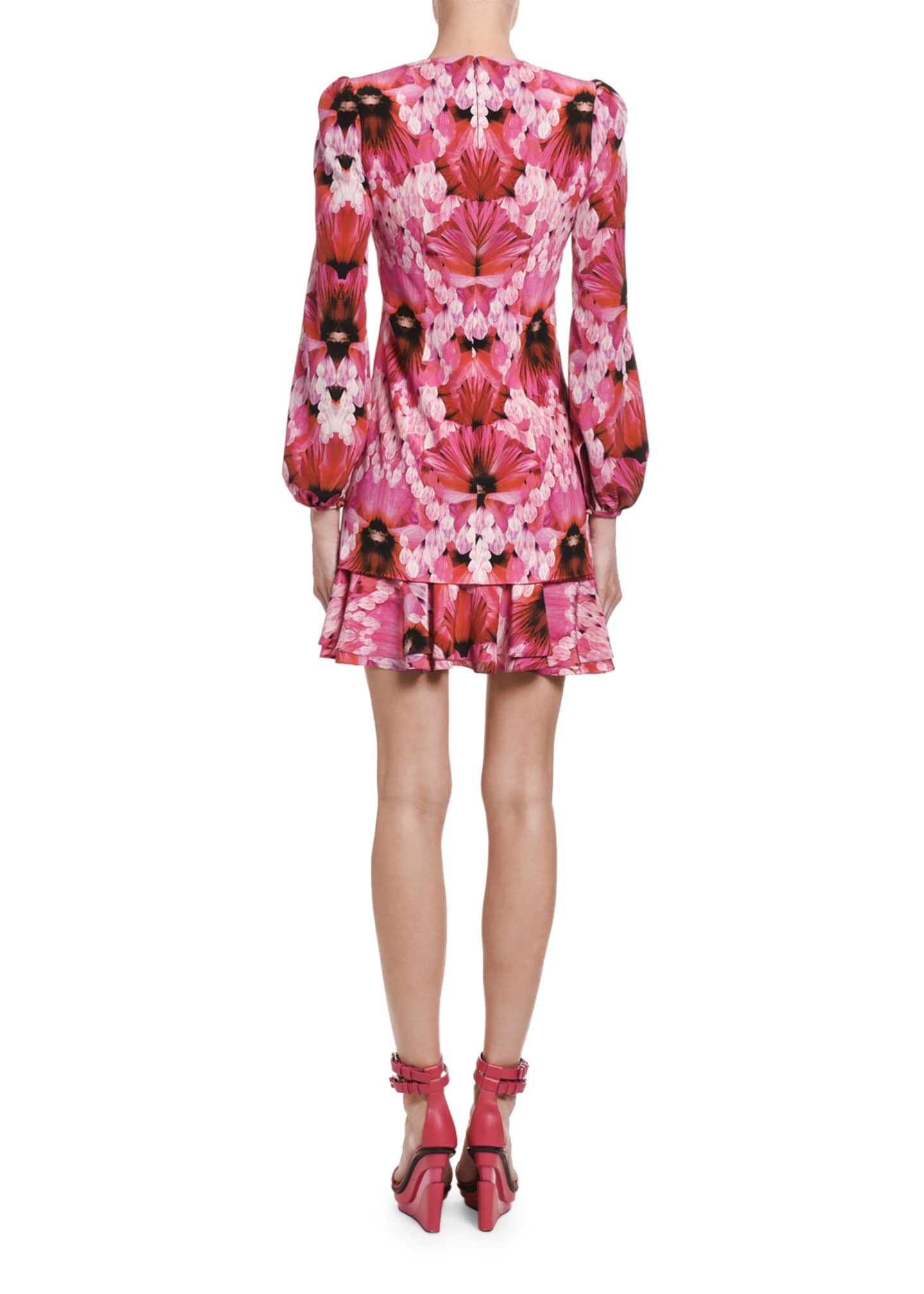 Alexander McQueen Floral Crepe De Chine Mini Flounce Dress - Bergdorf ...