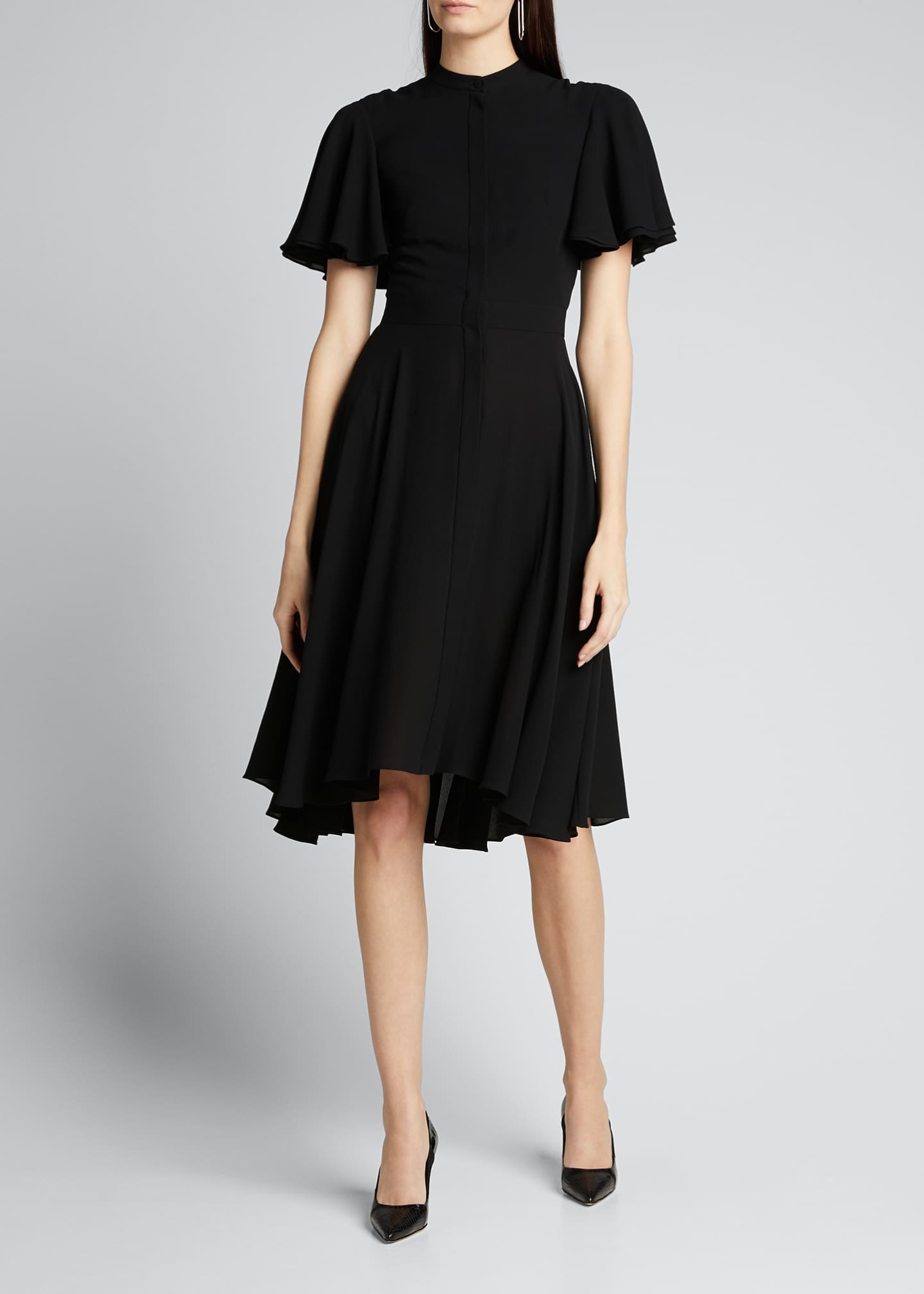 Alexander McQueen Georgette Flutter-Sleeve Silk Dress - Bergdorf Goodman
