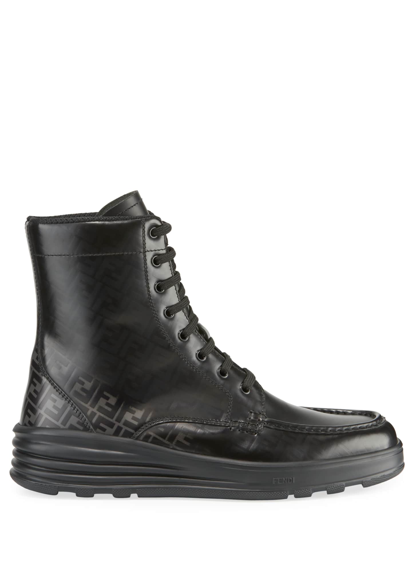 Fendi Men's Faded FF Moc-Toe Leather Combat Boots - Bergdorf Goodman