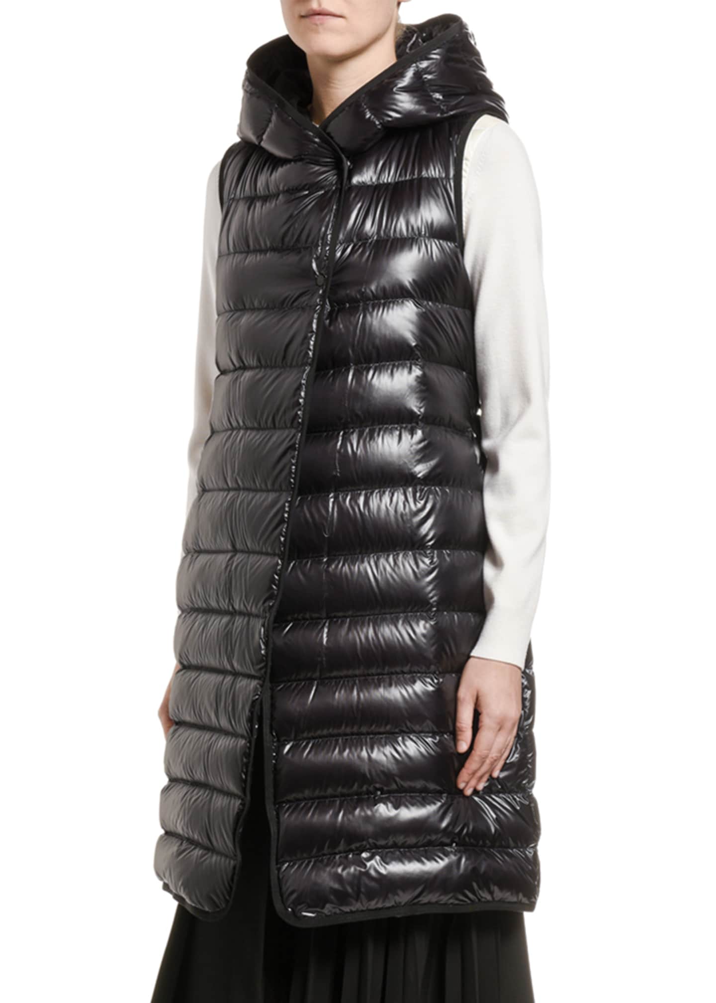 Moncler Noisette Long Puffer Vest w/ Hood - Bergdorf Goodman