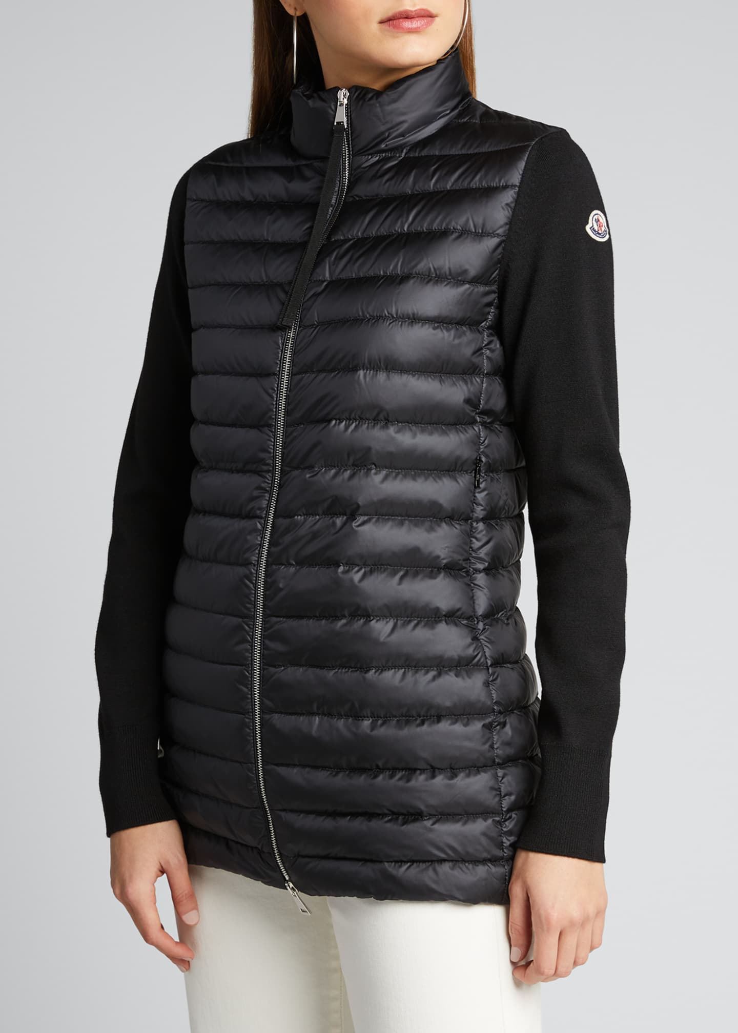 Moncler Long KnitSleeve Down Combo Jacket Bergdorf Goodman
