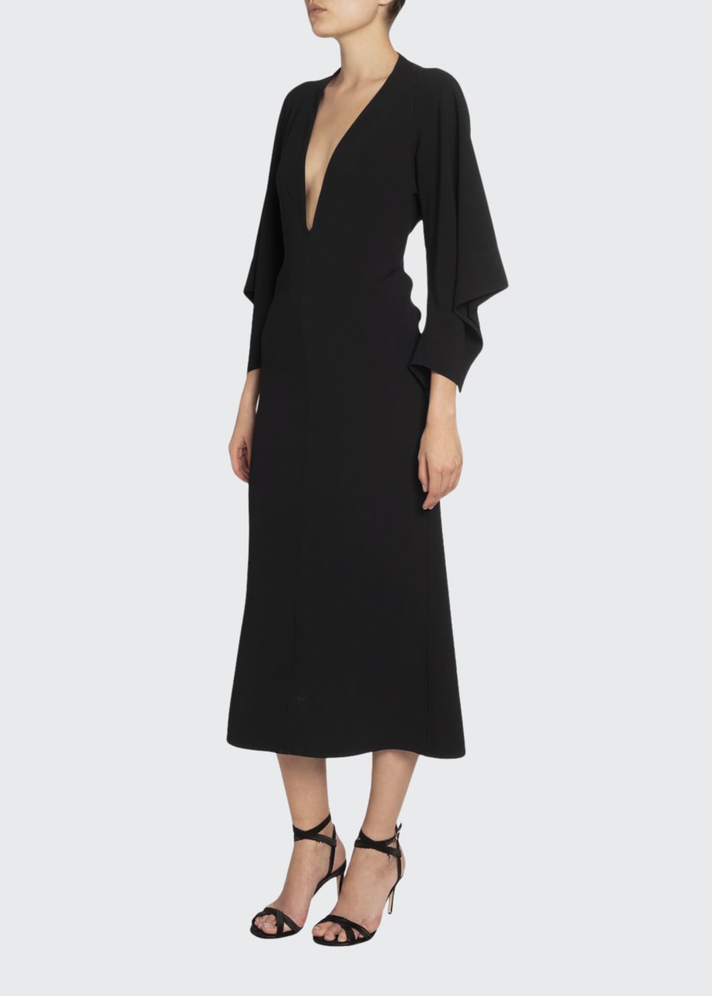 Victoria Beckham Crepe DeepV DrapedSleeve Dress Bergdorf Goodman