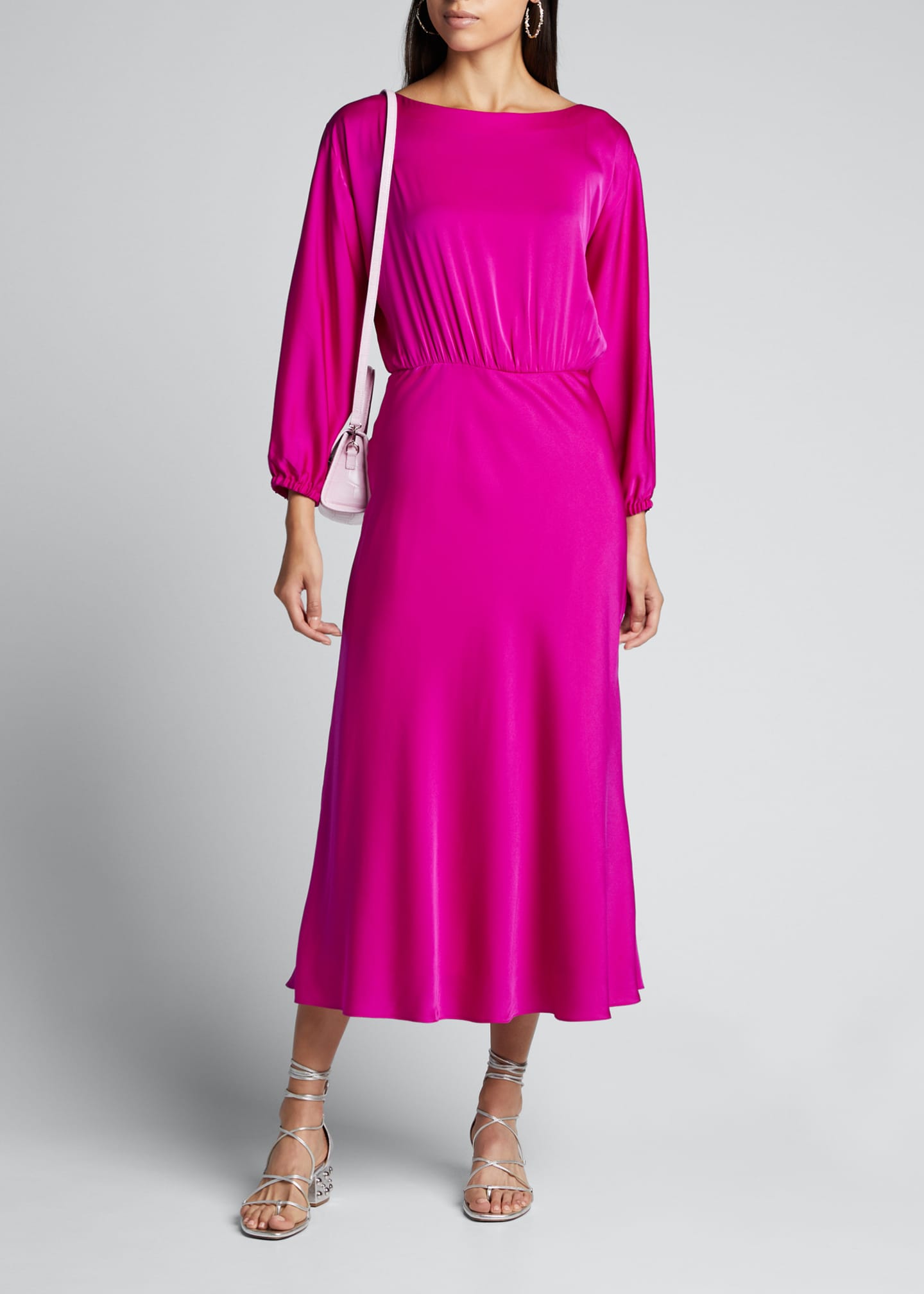 silk midi dress with sleeves