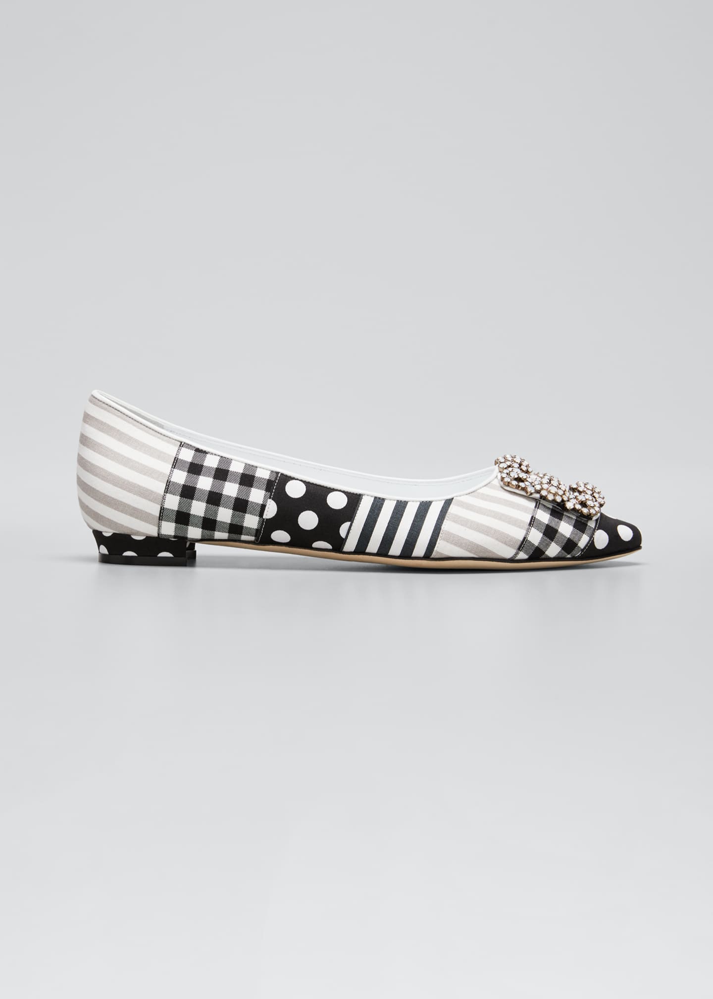 Manolo Blahnik Hangisi Metallic Fabric Buckle Flat