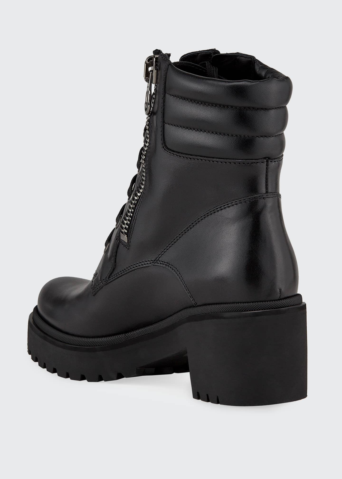 Moncler Viviane Block-Heel Leather Boots w/ Side Zip - Bergdorf Goodman