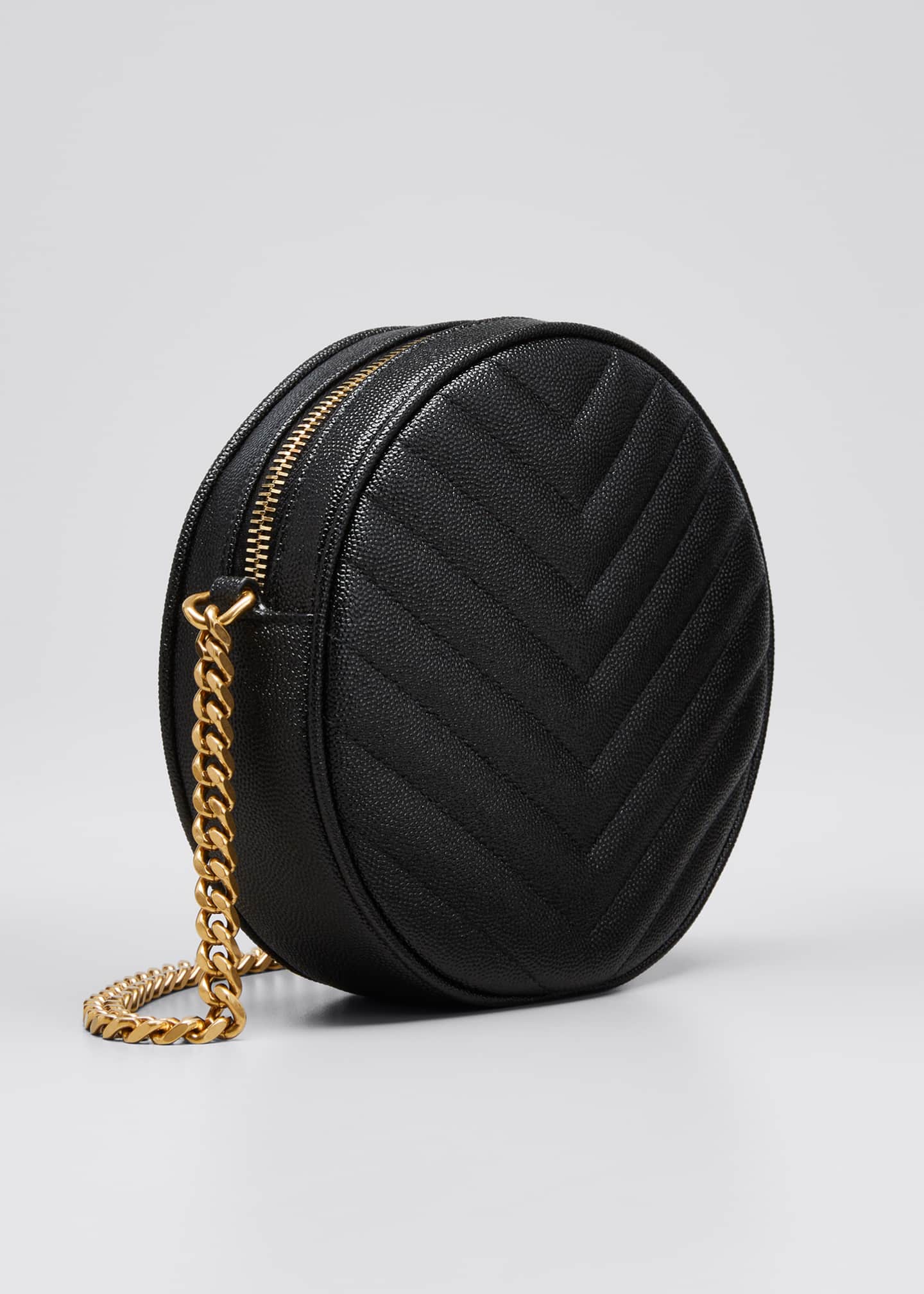 Saint Laurent Vinyle YSL Round Quilted Grain de Poudre Crossbody Bag