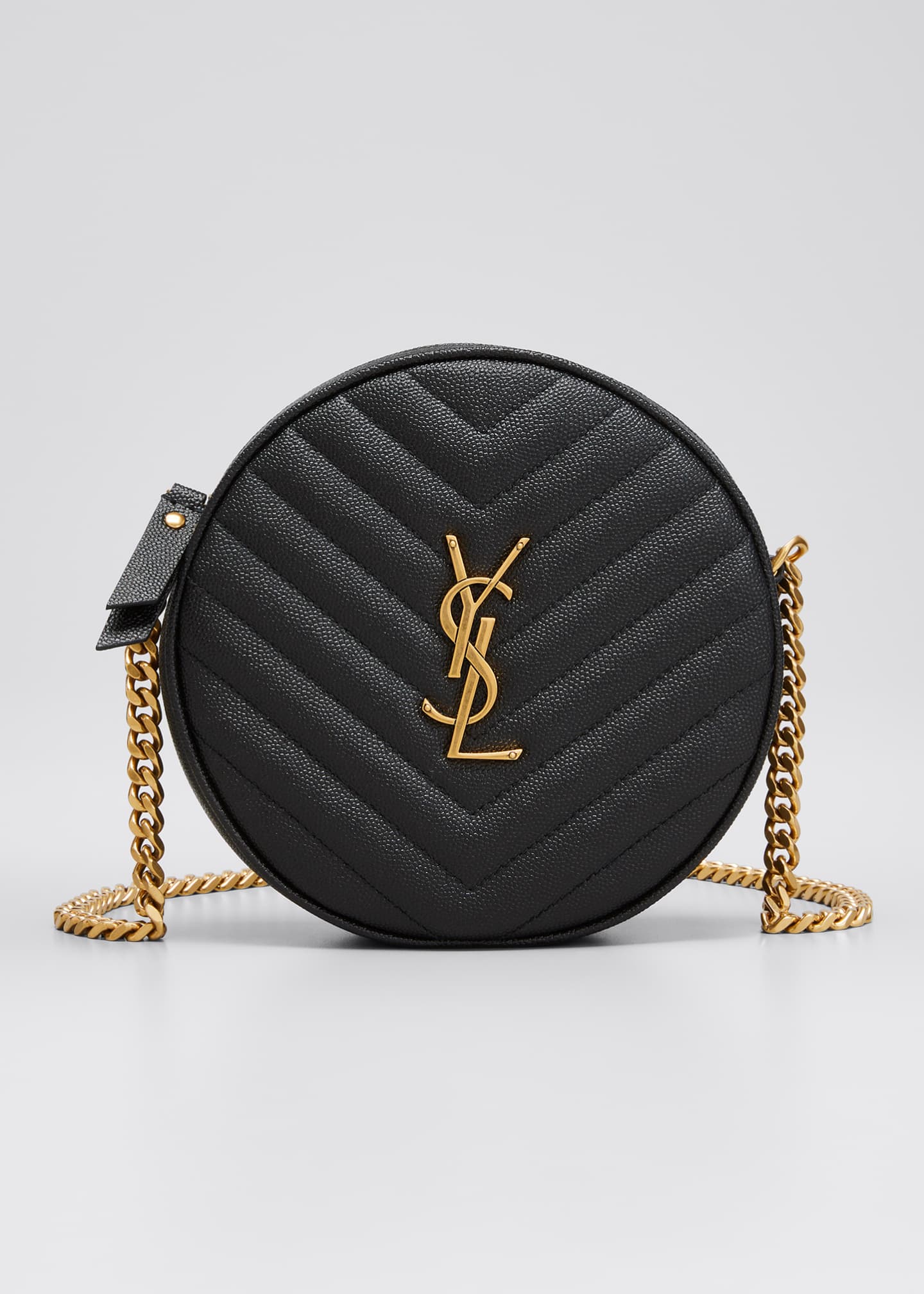 Saint Laurent Vinyle YSL Round Quilted Grain de Poudre Crossbody Bag