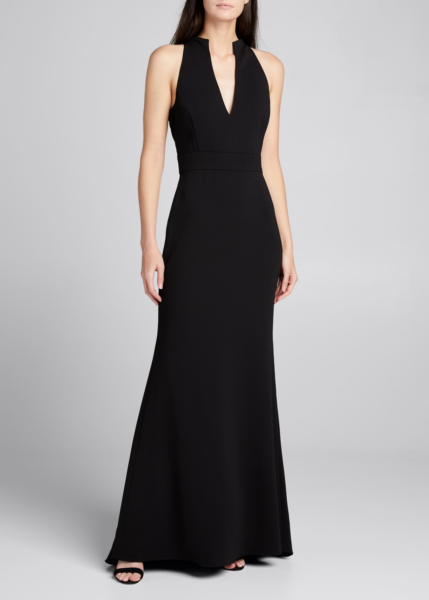 badgley mischka v neck column gown