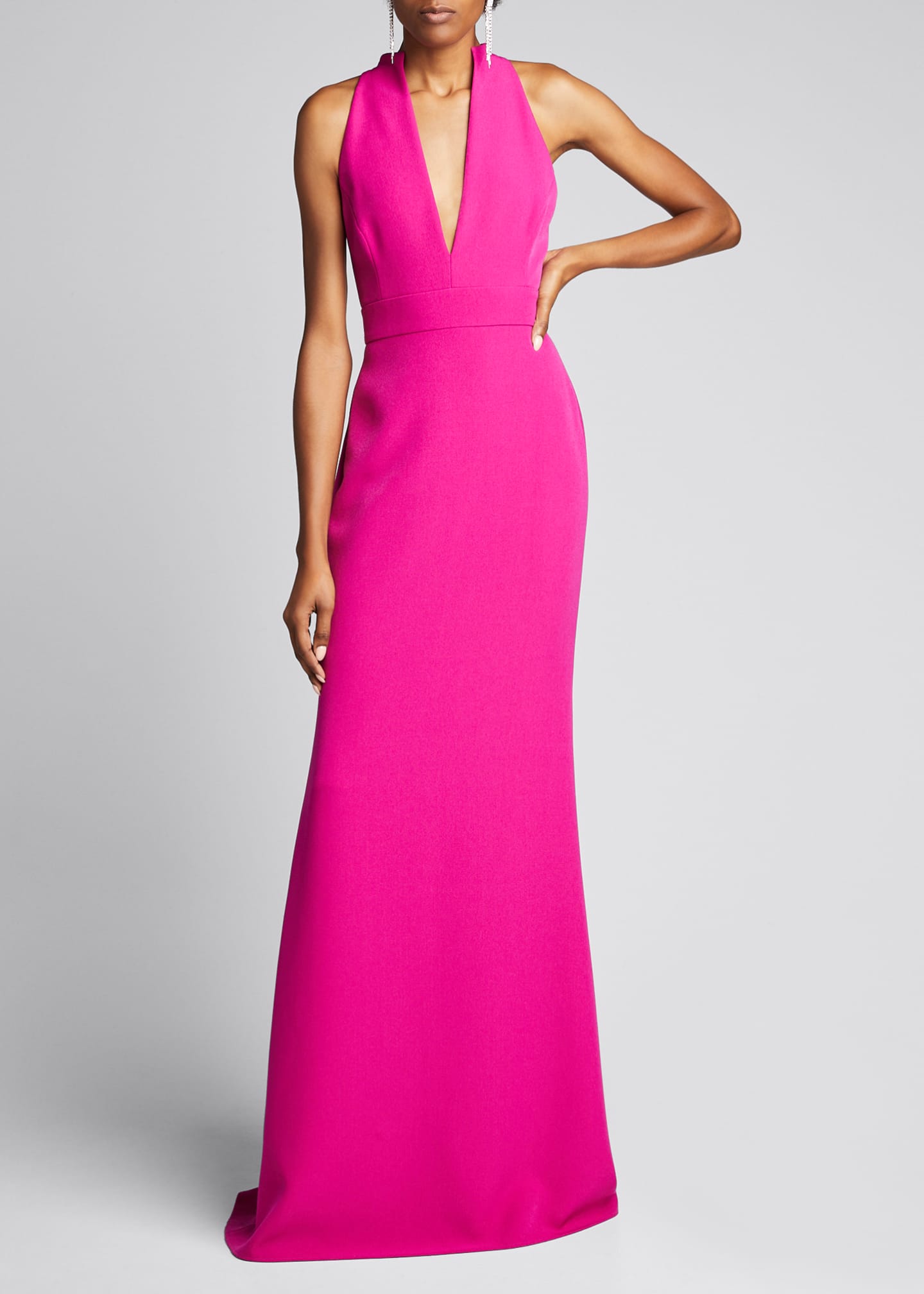 Badgley Mischka Collection V-Neck Column Gown with Cut-In Shoulders ...