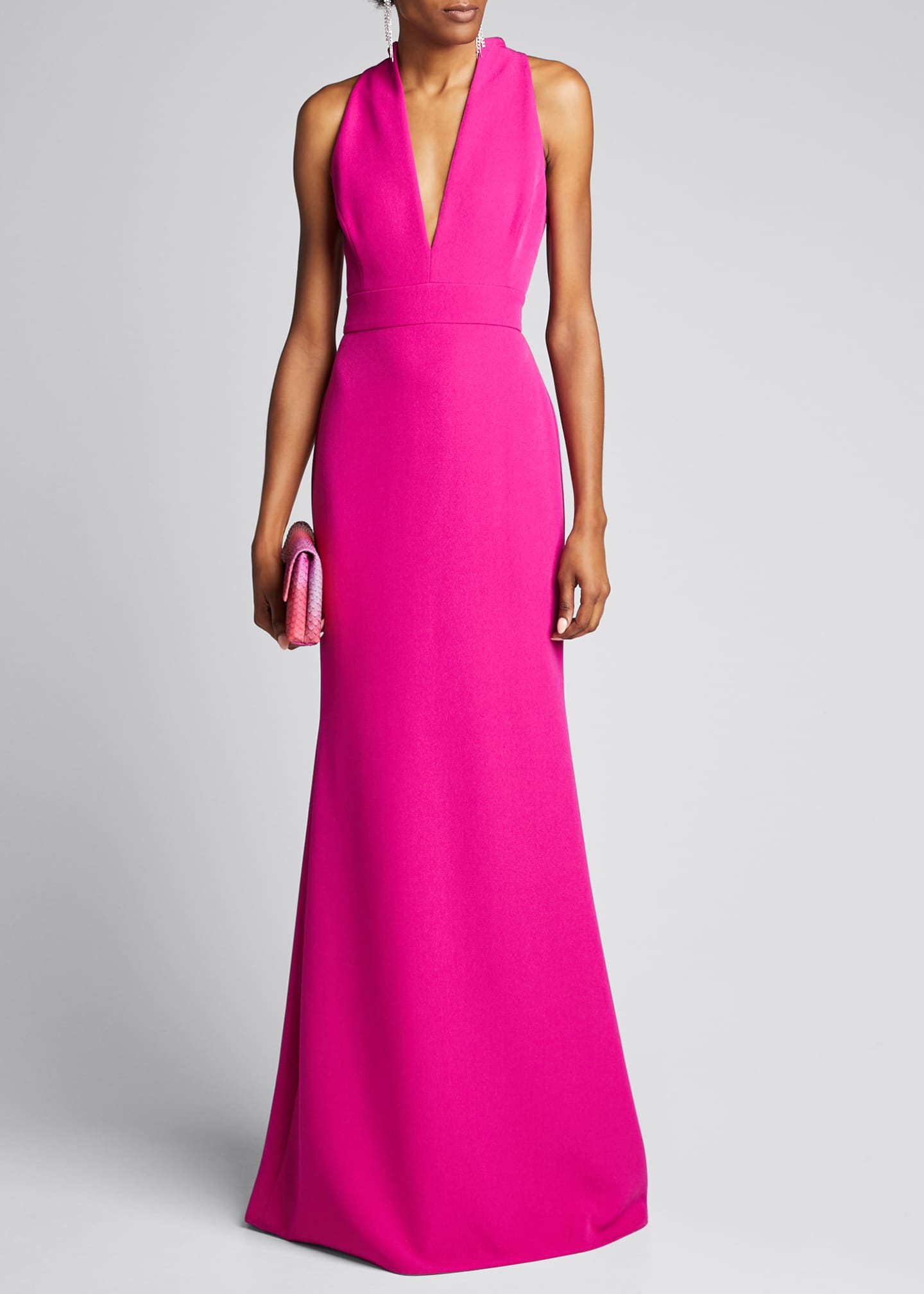badgley mischka v neck column gown