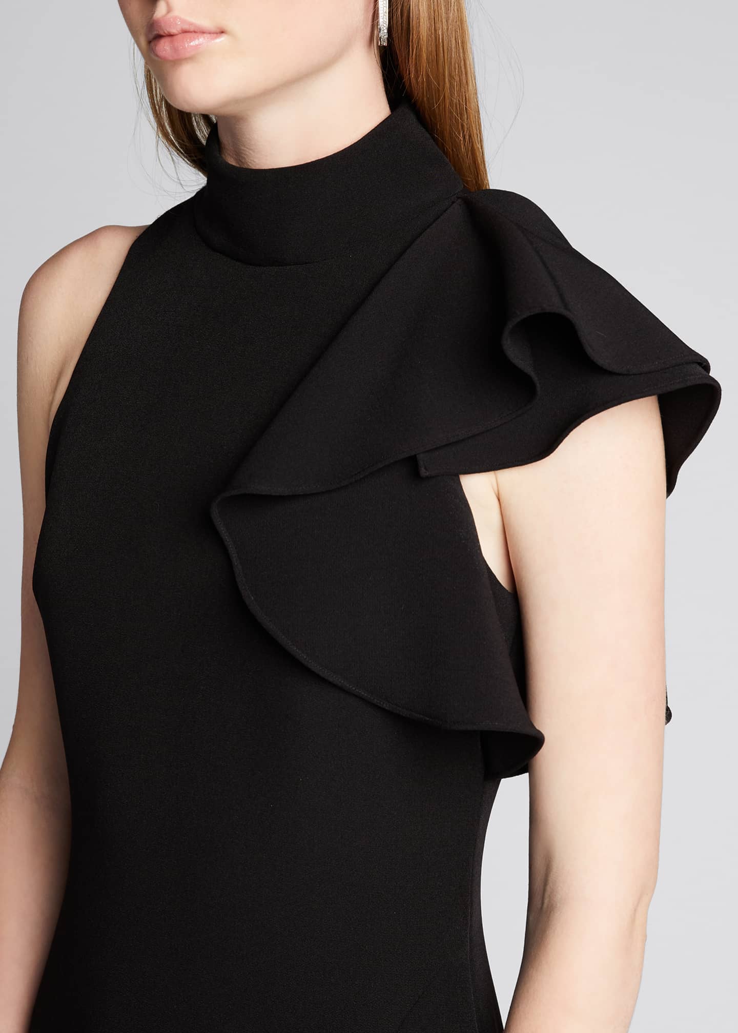 Badgley Mischka Collection Mock-Neck Sleeveless Asymmetric Ruffle Crepe ...
