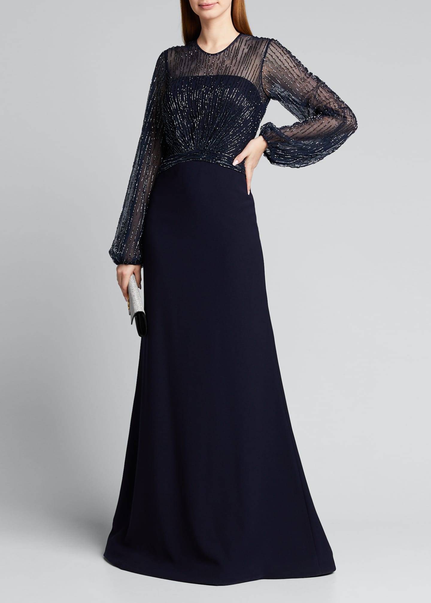 long sleeve illusion gown