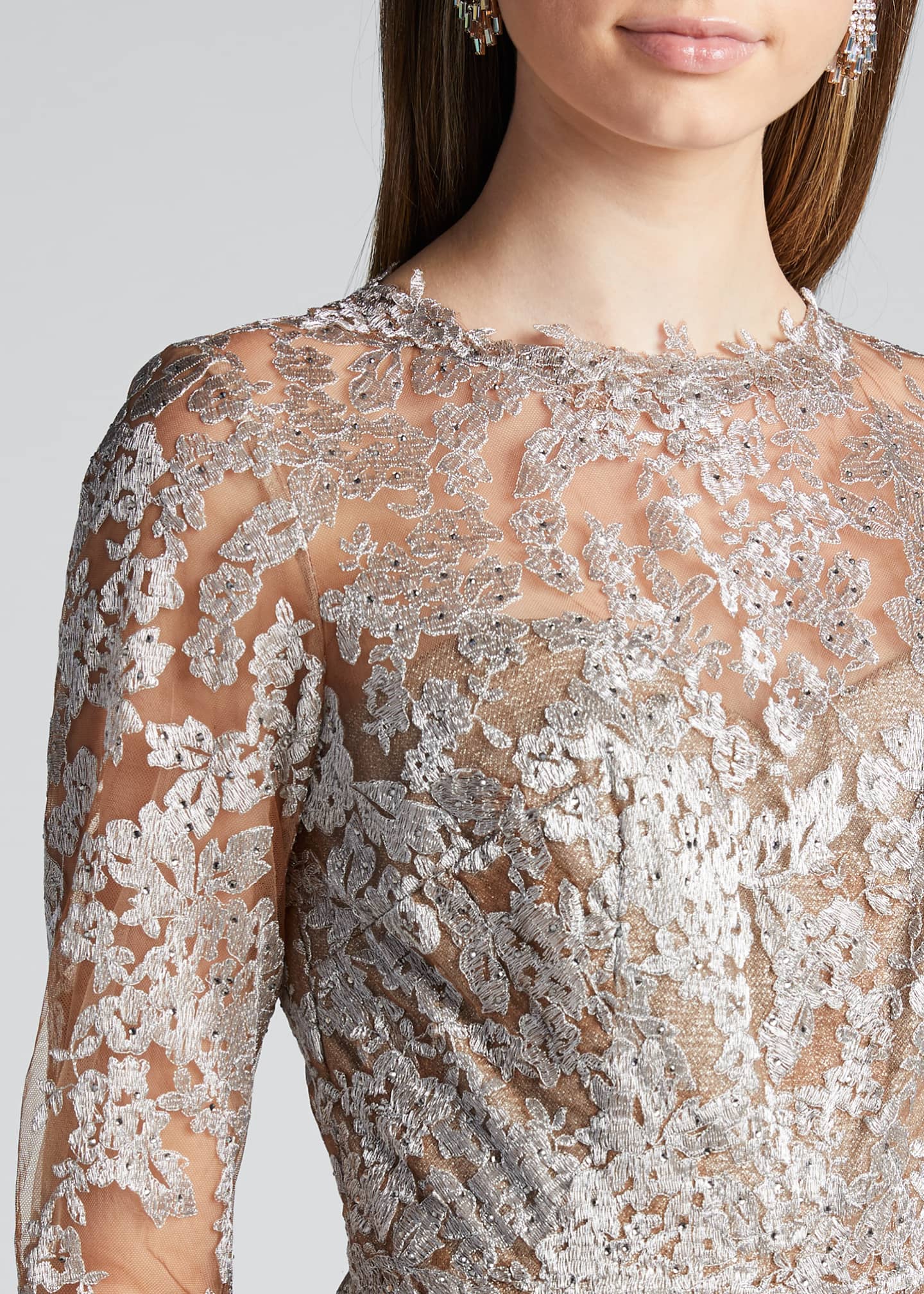 Rene Ruiz Long-Sleeve Lace Illusion Mermaid Gown - Bergdorf Goodman