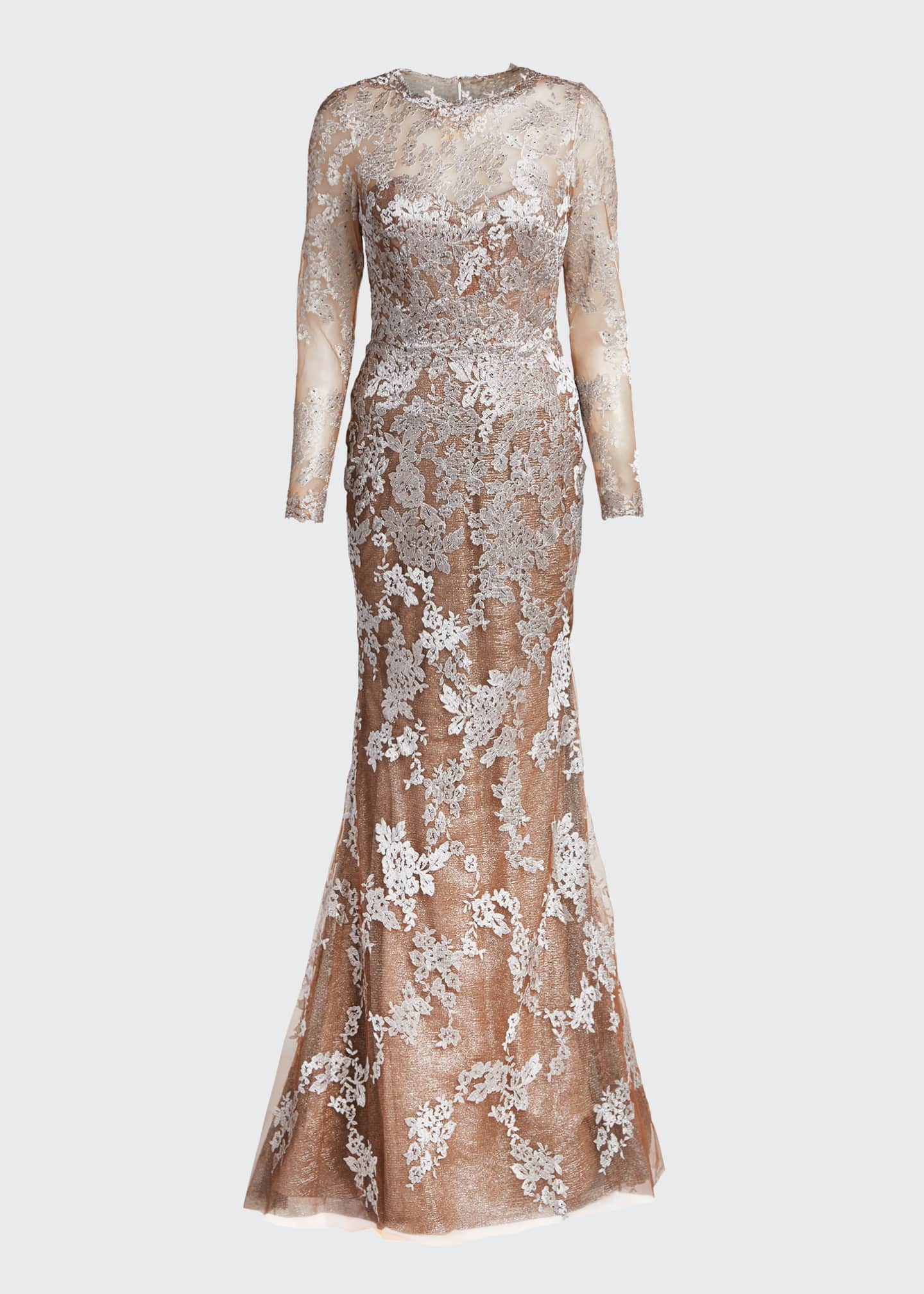 Rene Ruiz Long-Sleeve Lace Illusion Mermaid Gown - Bergdorf Goodman