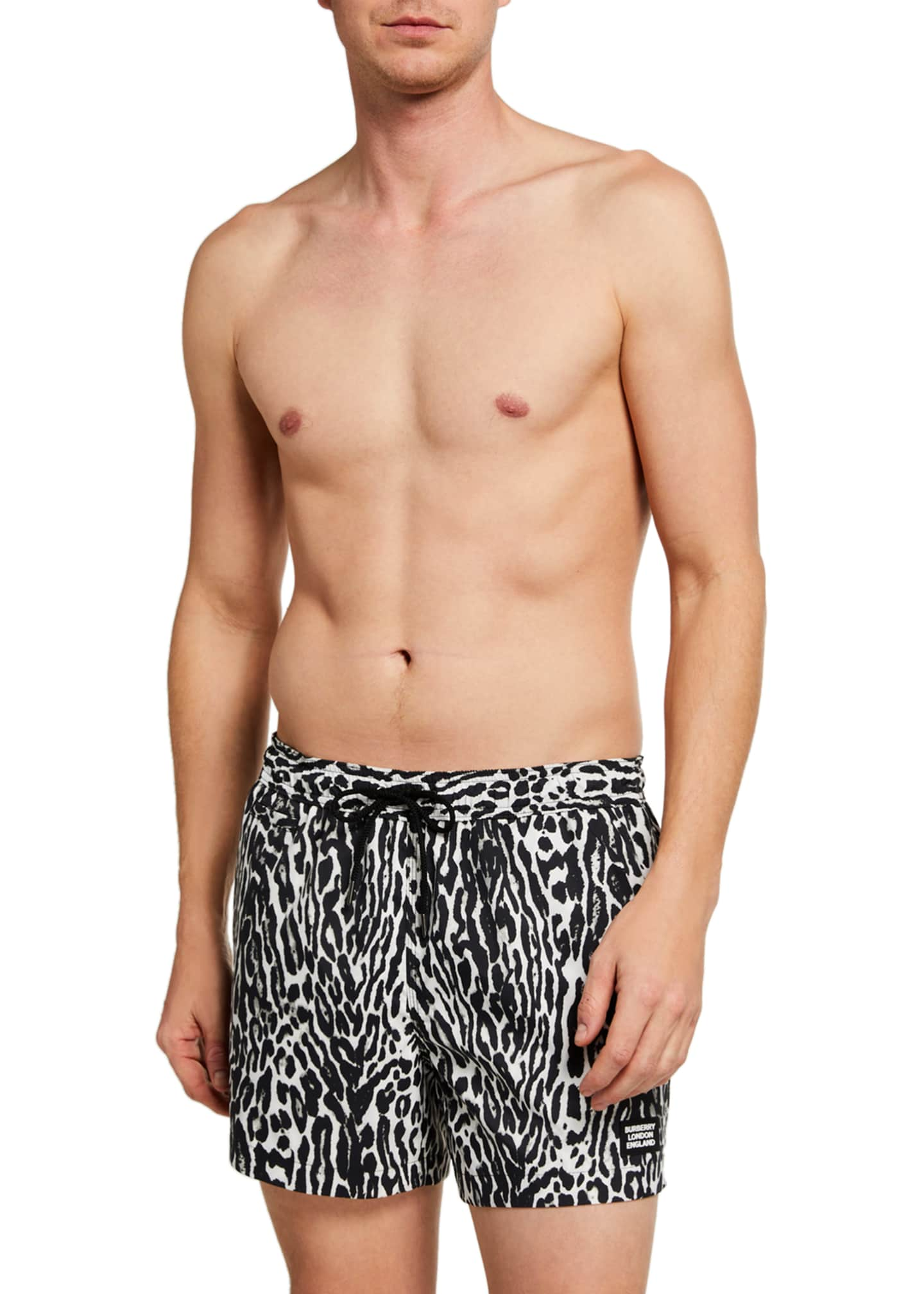 mens leopard swim trunks