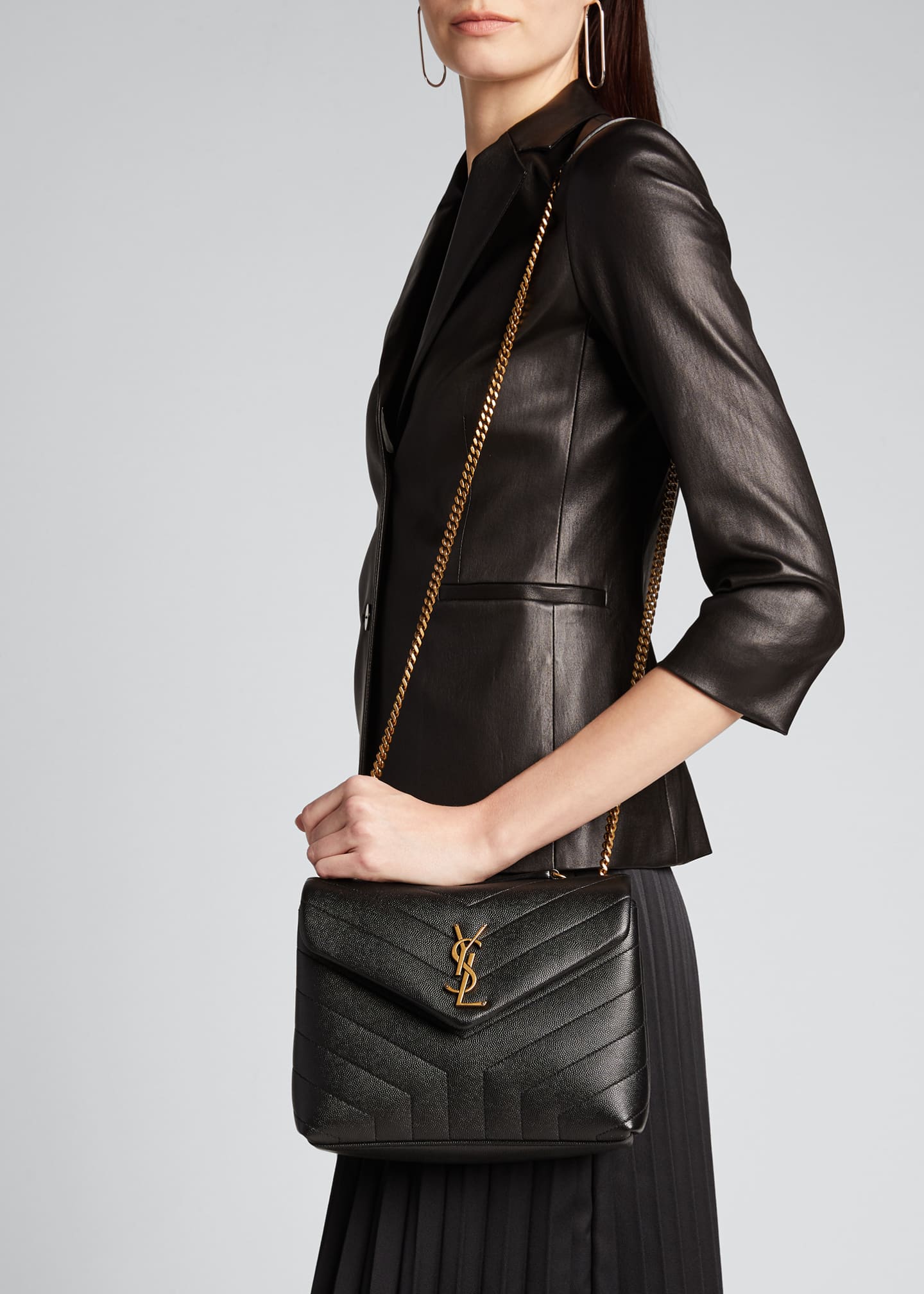 Saint Laurent Loulou Small Pebbled Leather V-Flap Shoulder Bag ...