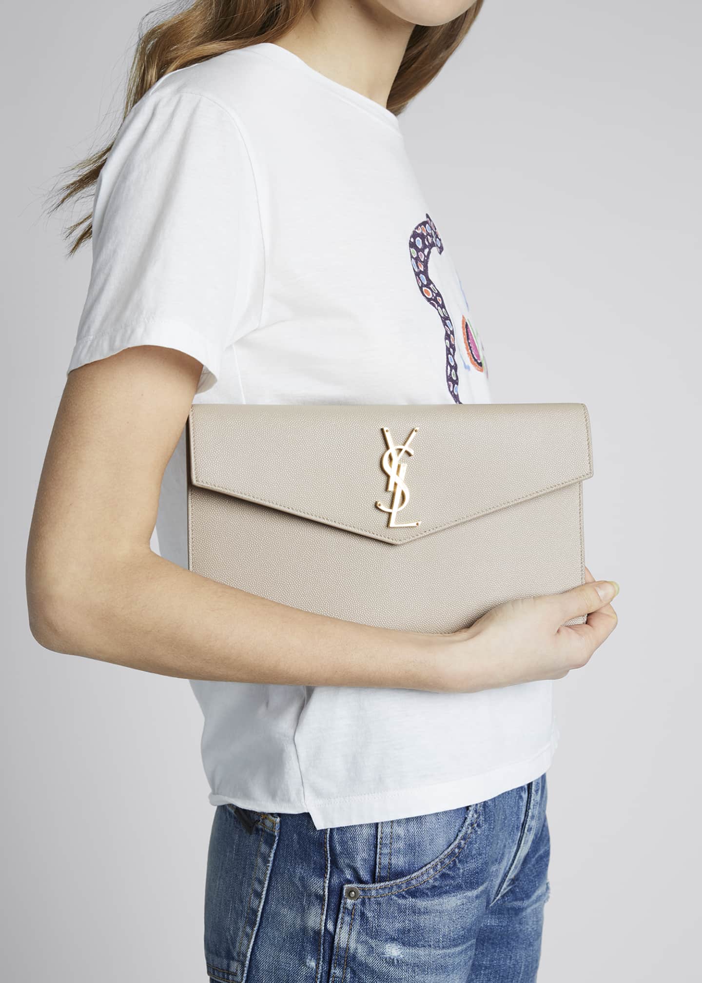 Uptown medium ysl monogram grain de poudre clutch bag clearance