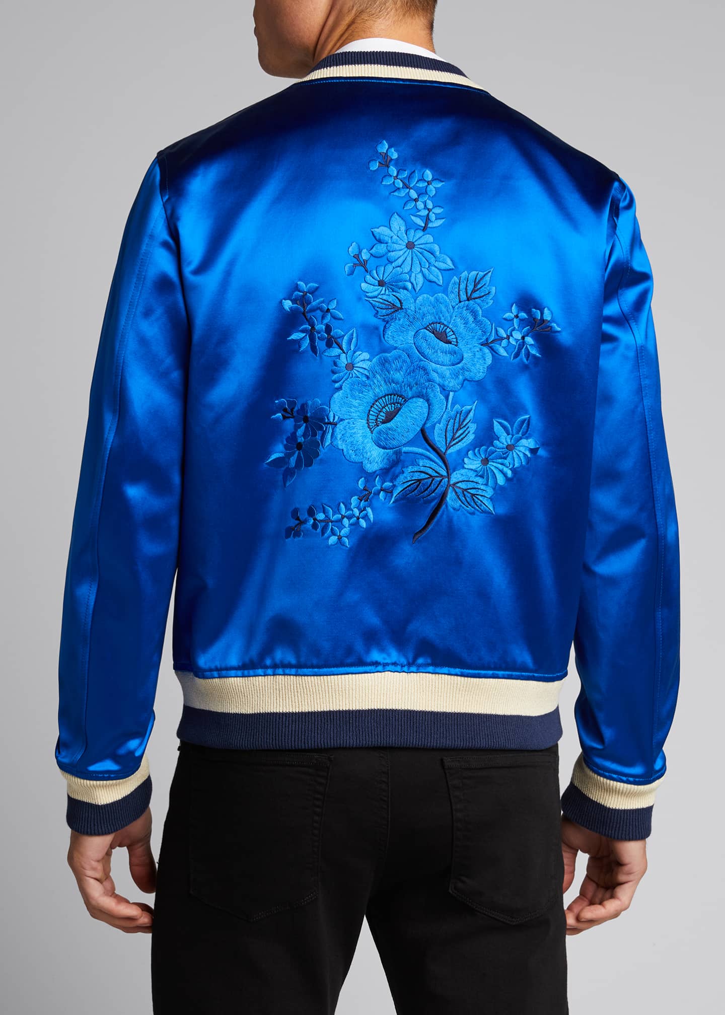Alexander McQueen Men's FloralEmbroidered Satin Bomber Jacket