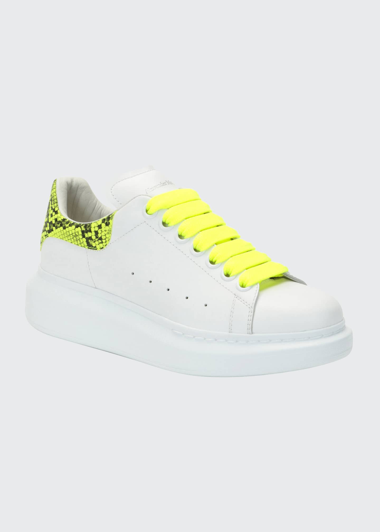 Alexander McQueen Neon Lace-Up Snakeskin-Print Sneakers - Bergdorf Goodman