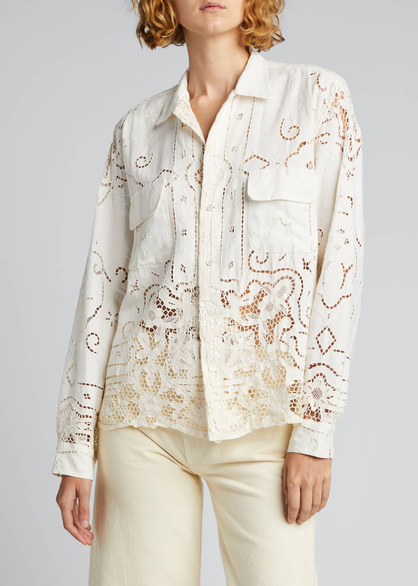Bode One-of-a-Kind Cutwork Lace Linen Shirt - Bergdorf Goodman