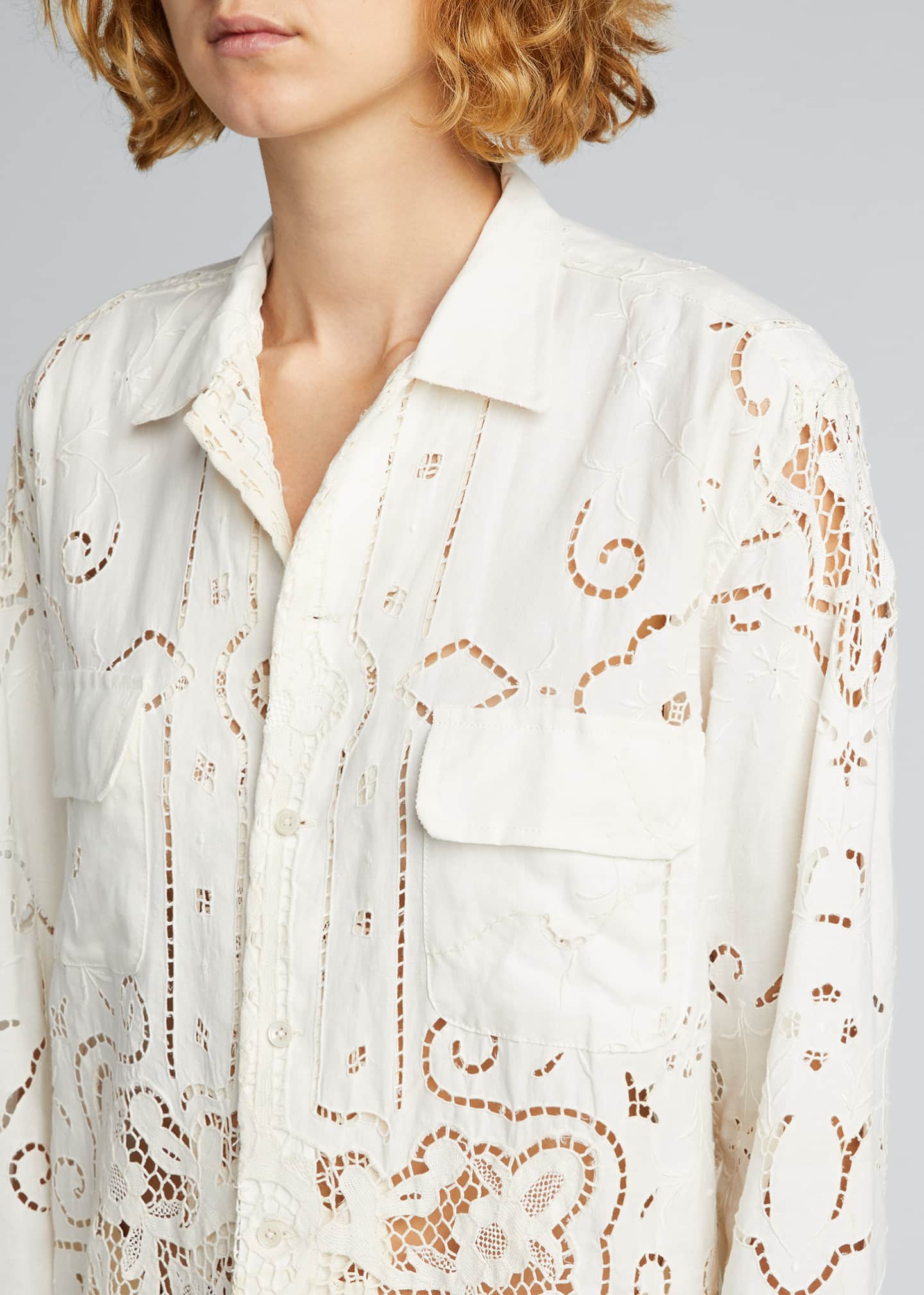 Bode One-of-a-Kind Cutwork Lace Linen Shirt - Bergdorf Goodman