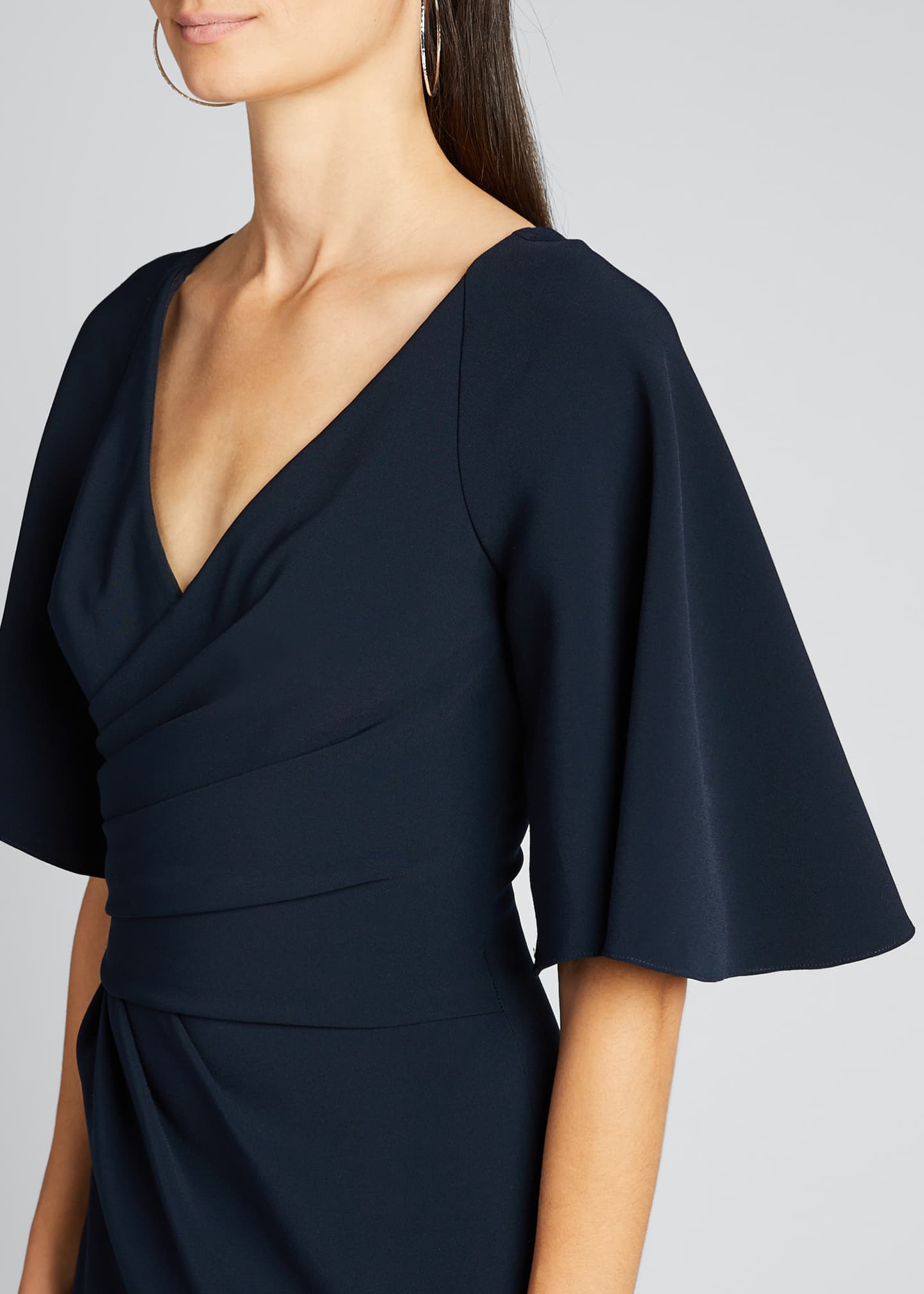 Theia ElbowSleeve WrapFront Stretch Crepe Gown Bergdorf Goodman