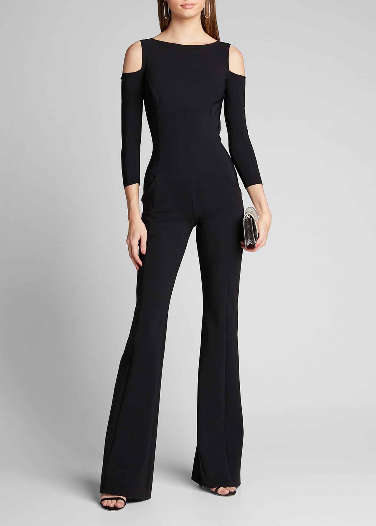 Michael Kors Collection Wool-Crepe Long-Sleeve Jumpsuit, Black