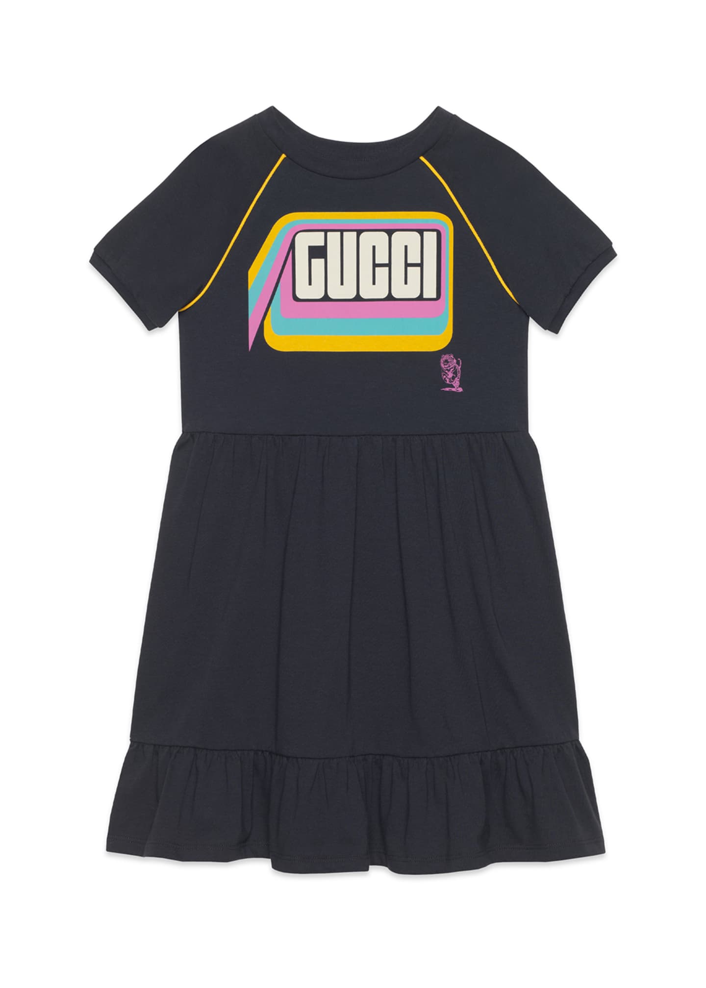 Gucci Mod Logo Graphic Short Sleeve Dress W Ruffle Hem Size 4 12