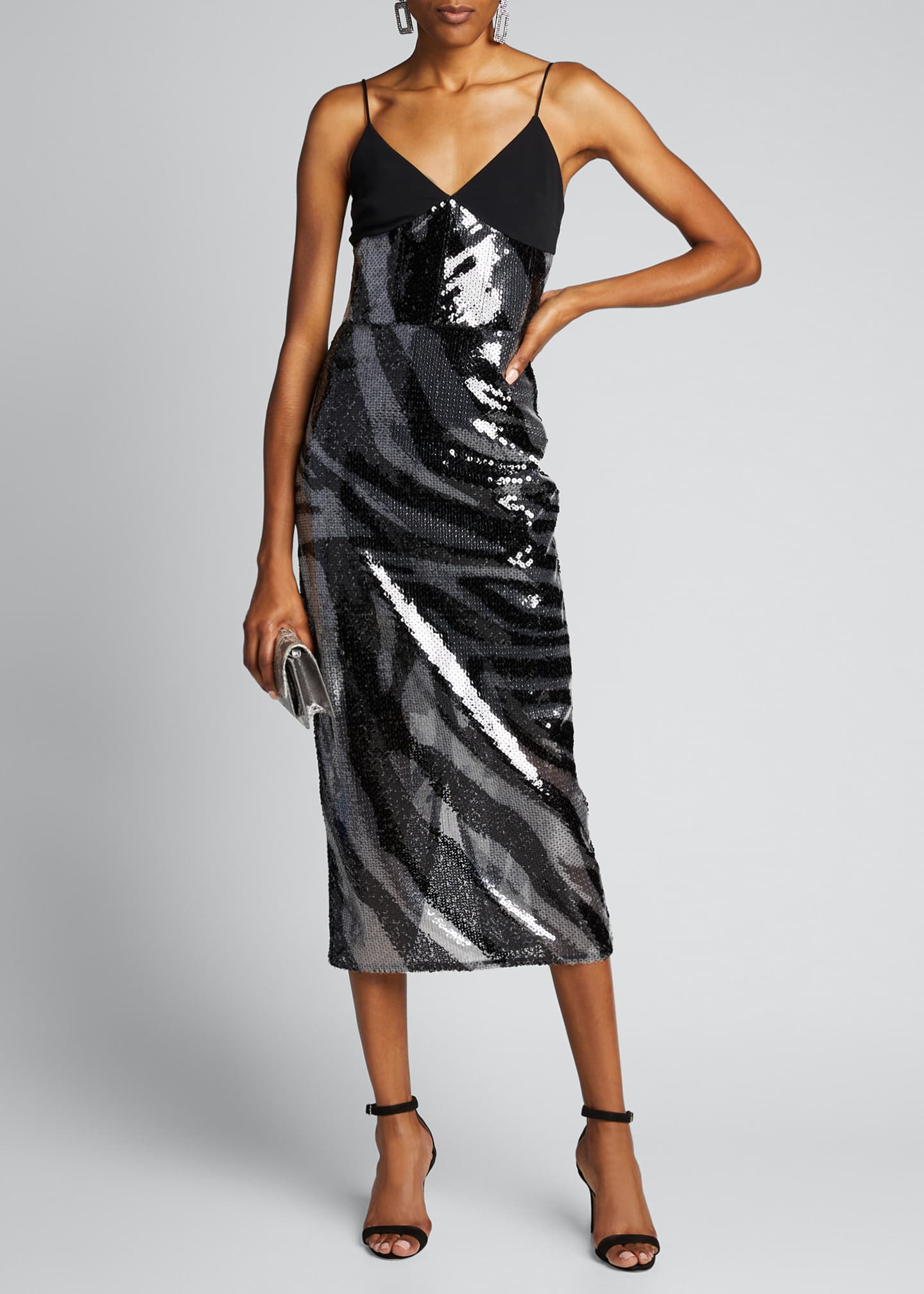 David Koma Zebra-Print Sequined Cami Dress - Bergdorf Goodman