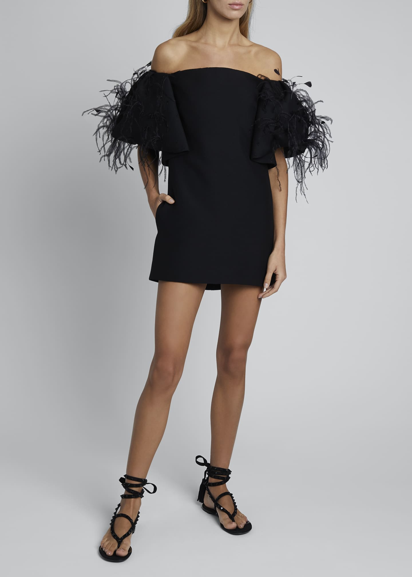 feather off the shoulder dress