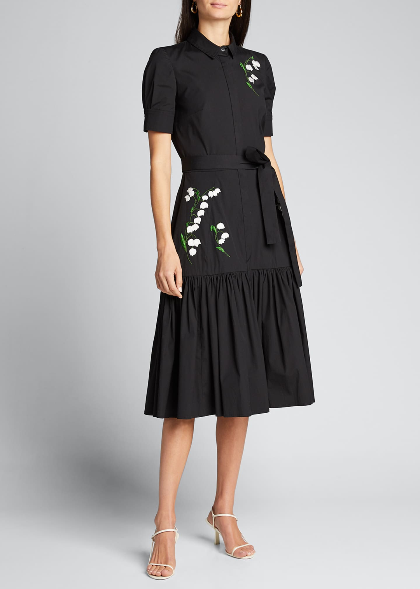 Carolina Herrera Embroidered Tie-Waist Shirtdress - Bergdorf Goodman