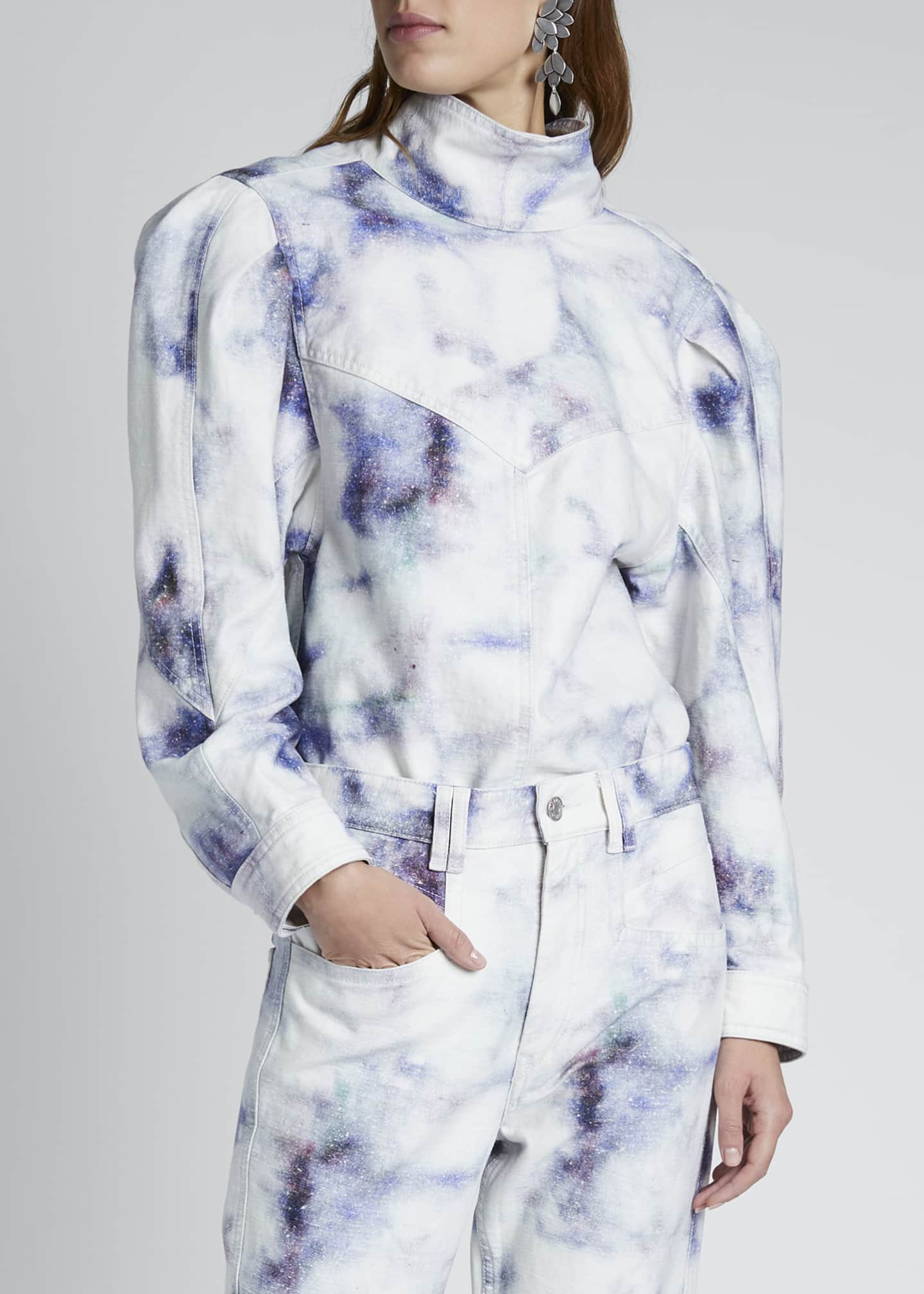 Download Isabel Marant Tie-Dye Denim Mock-Neck Top - Bergdorf Goodman