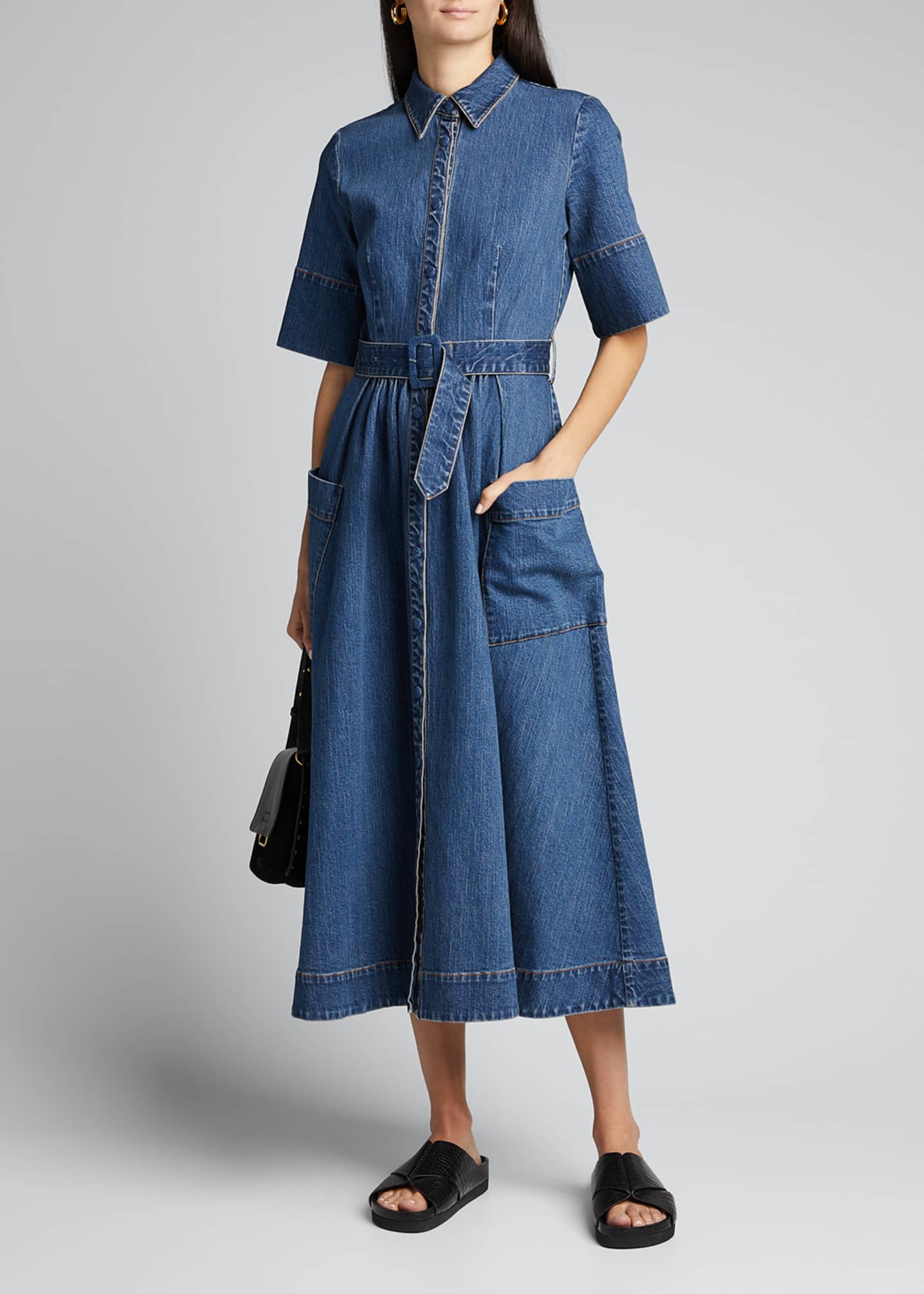 belted denim shirt dress