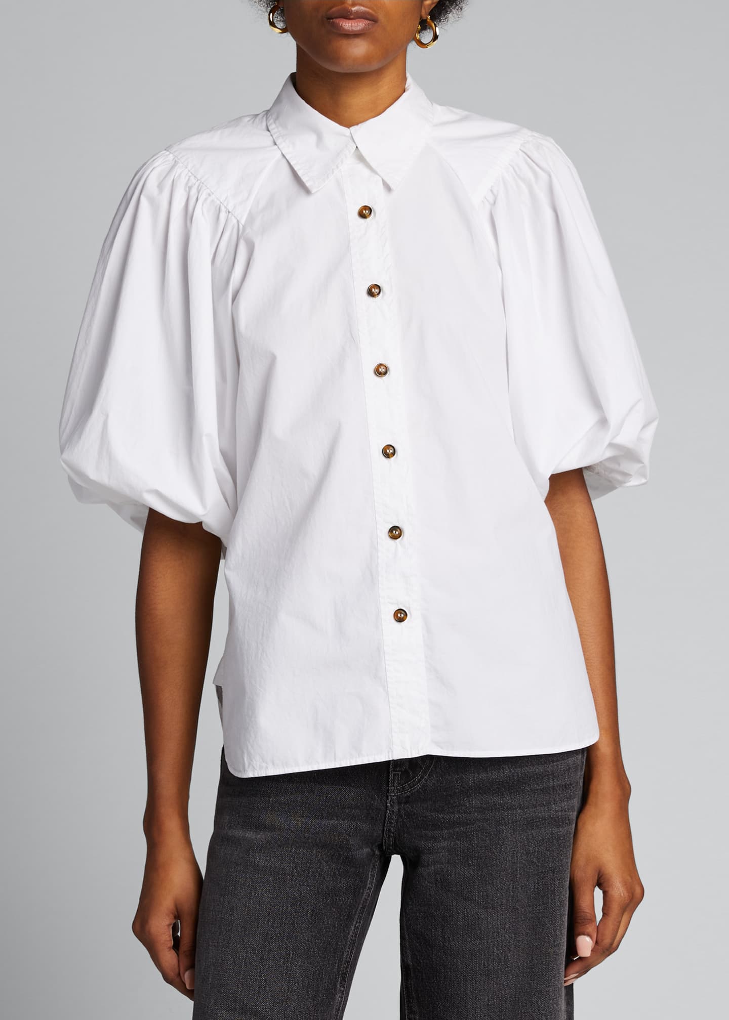 Ganni PuffSleeve Poplin ButtonDown Top Bergdorf Goodman