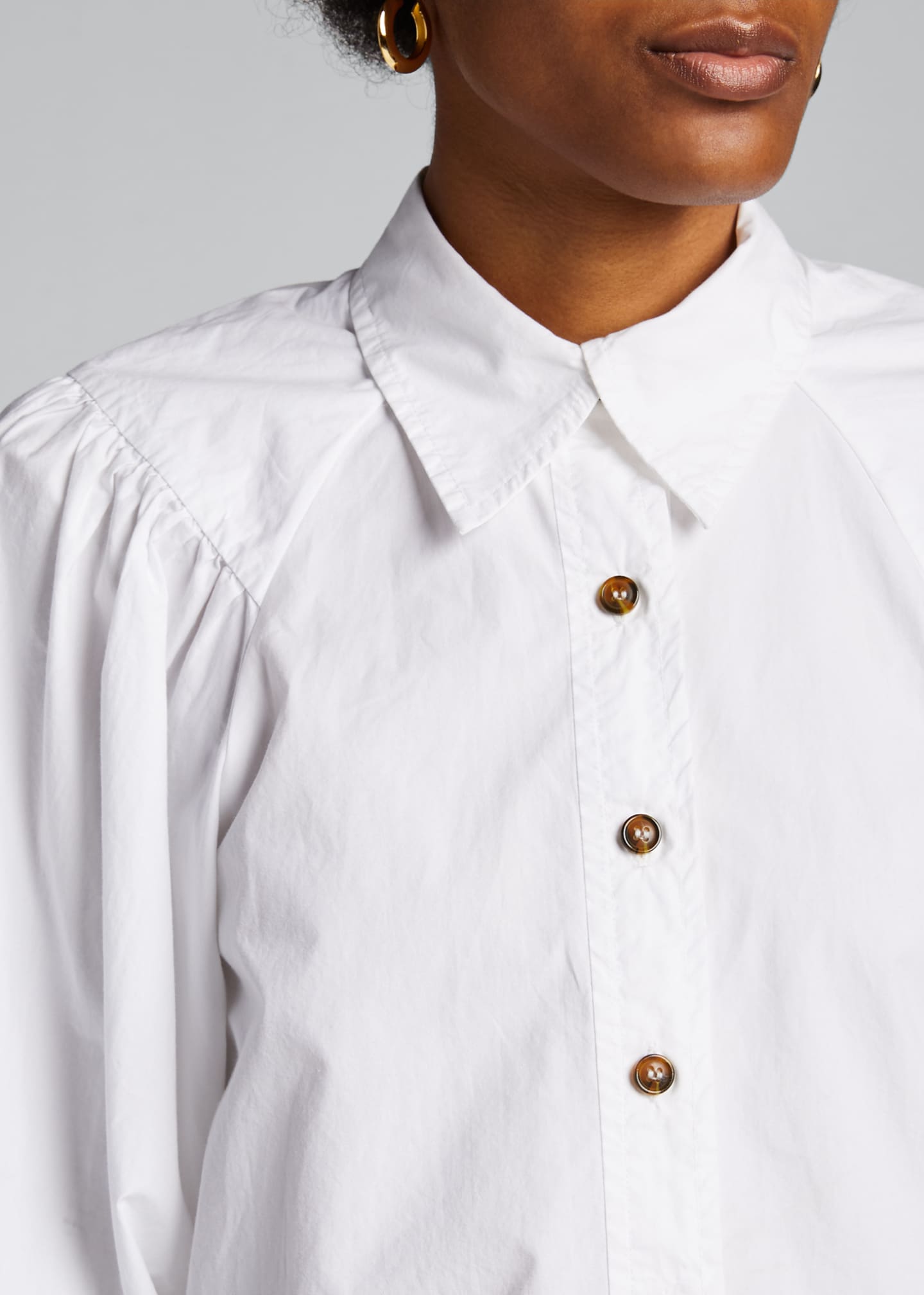 Ganni PuffSleeve Poplin ButtonDown Top Bergdorf Goodman