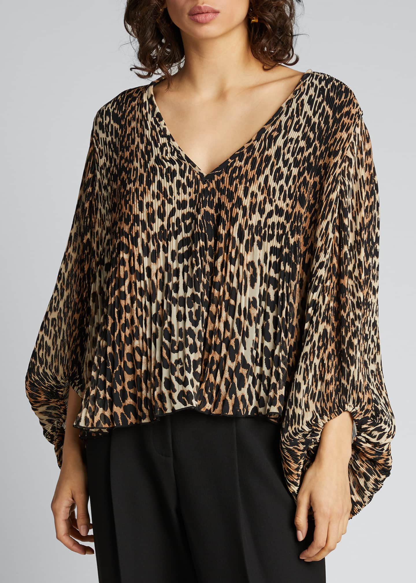 Ganni Pleated Georgette Leopard-Print Blouse - Bergdorf Goodman