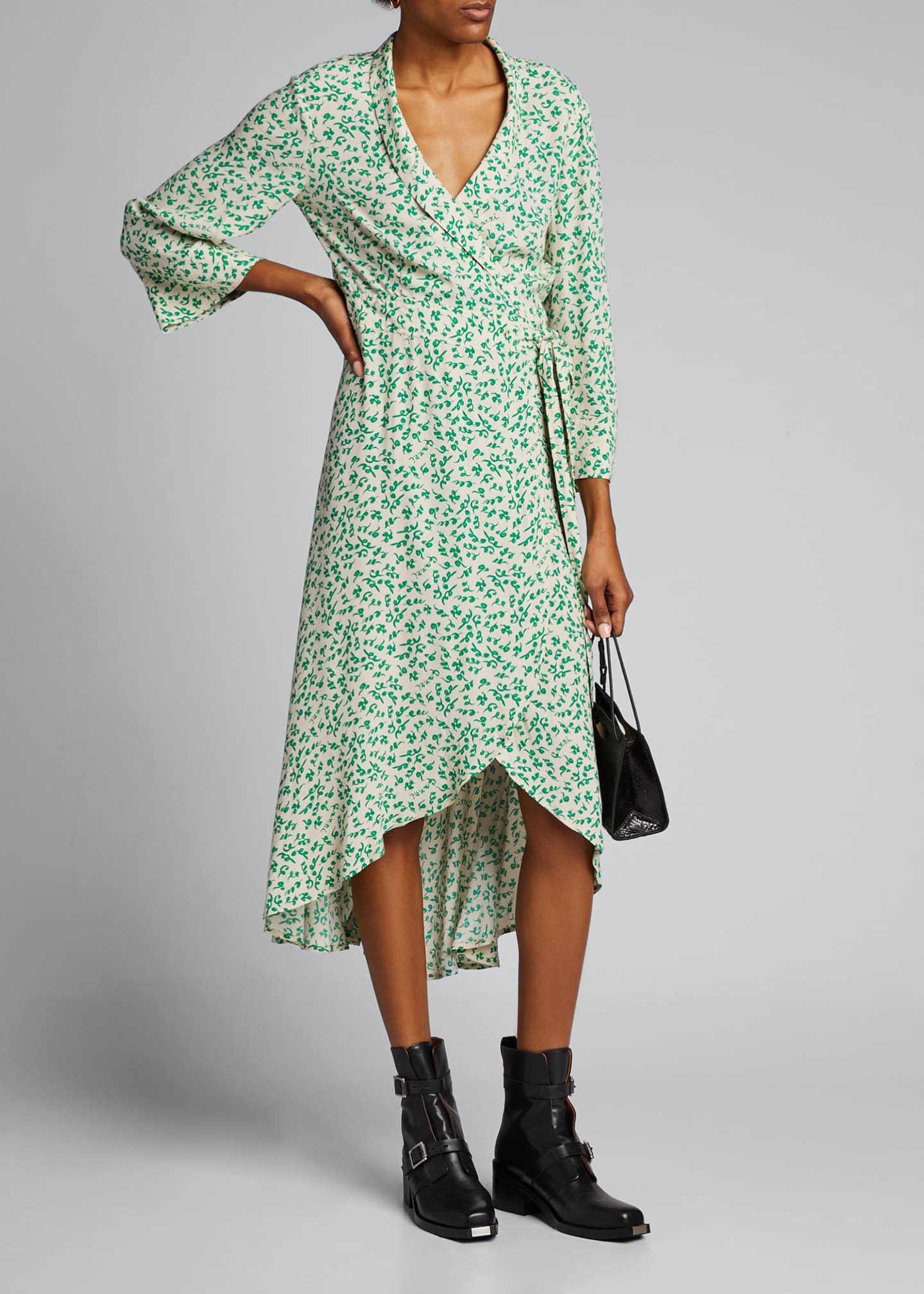 ganni green wrap dress