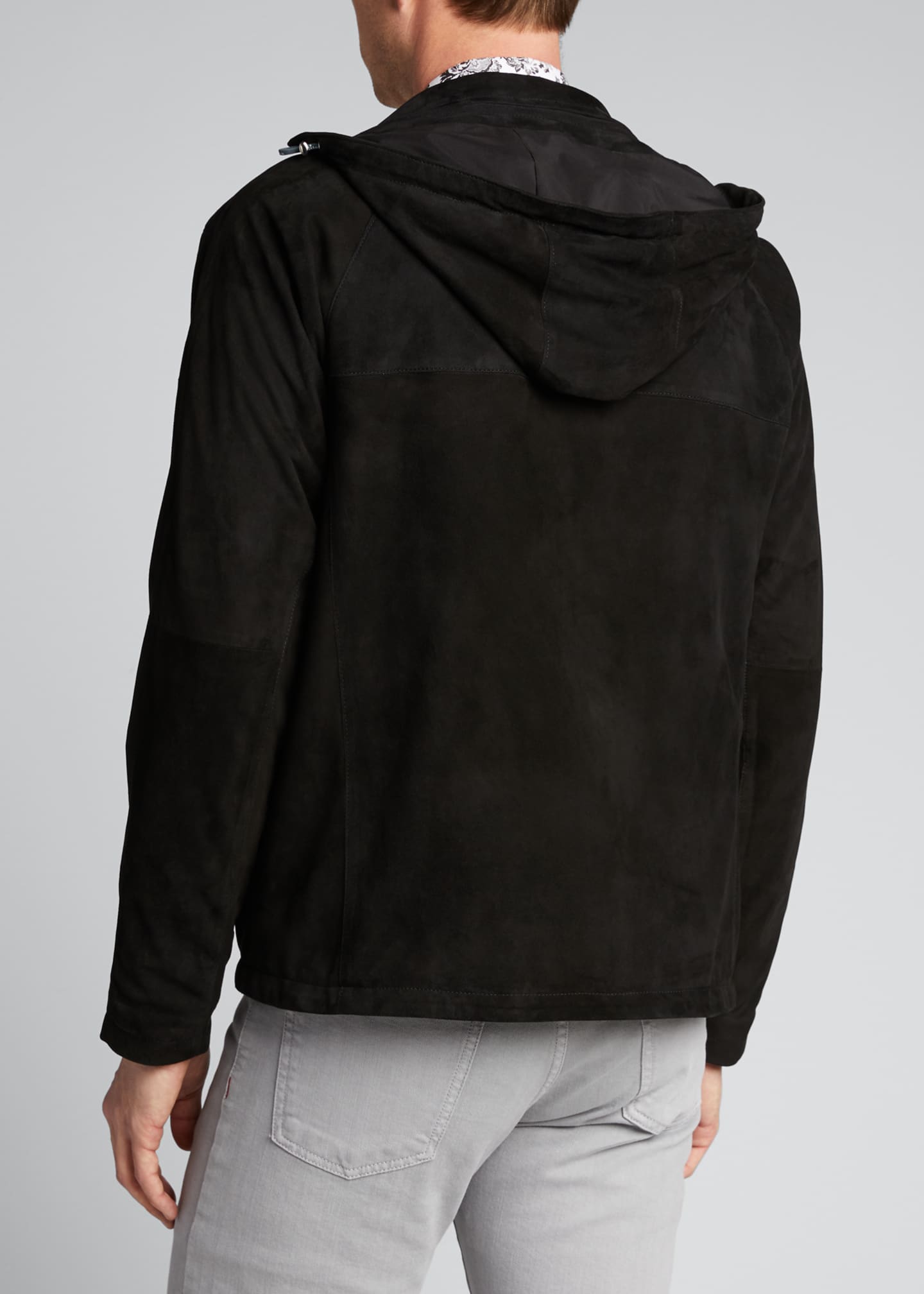 Kiton Men's Lamb Suede Hooded Biker Jacket Bergdorf Goodman