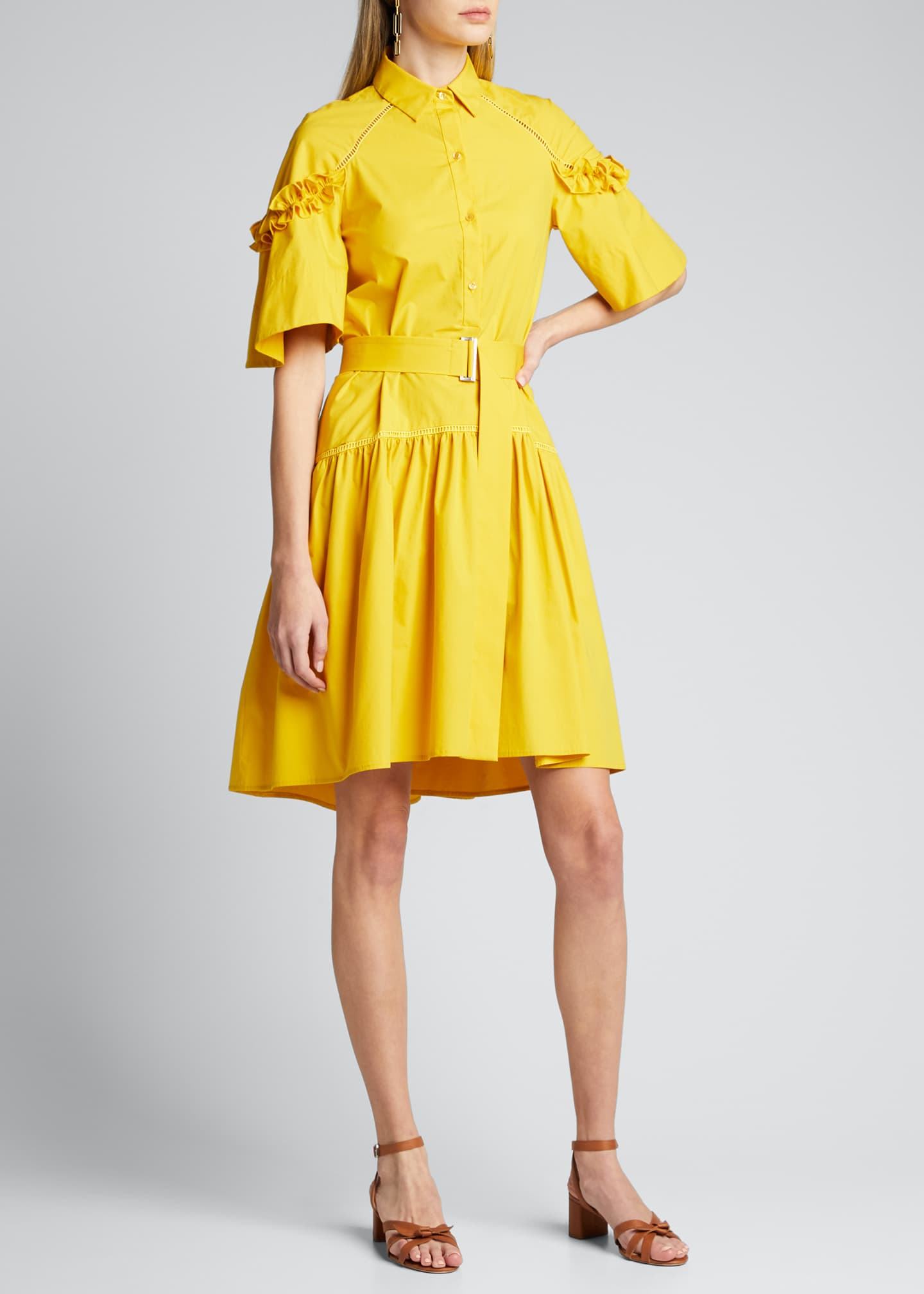 Lela Rose Ruffle-Sleeve Shirt Dress - Bergdorf Goodman