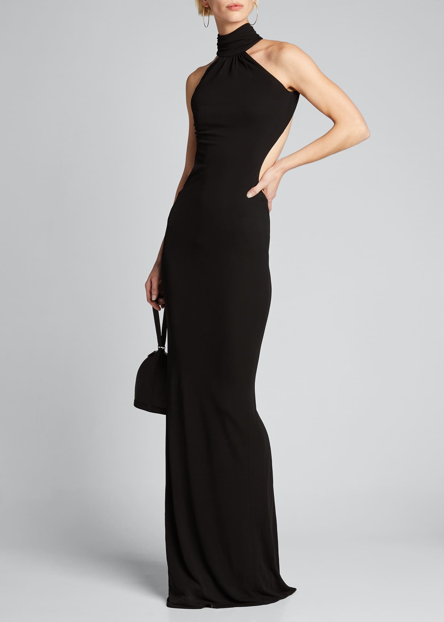 high neck backless dress