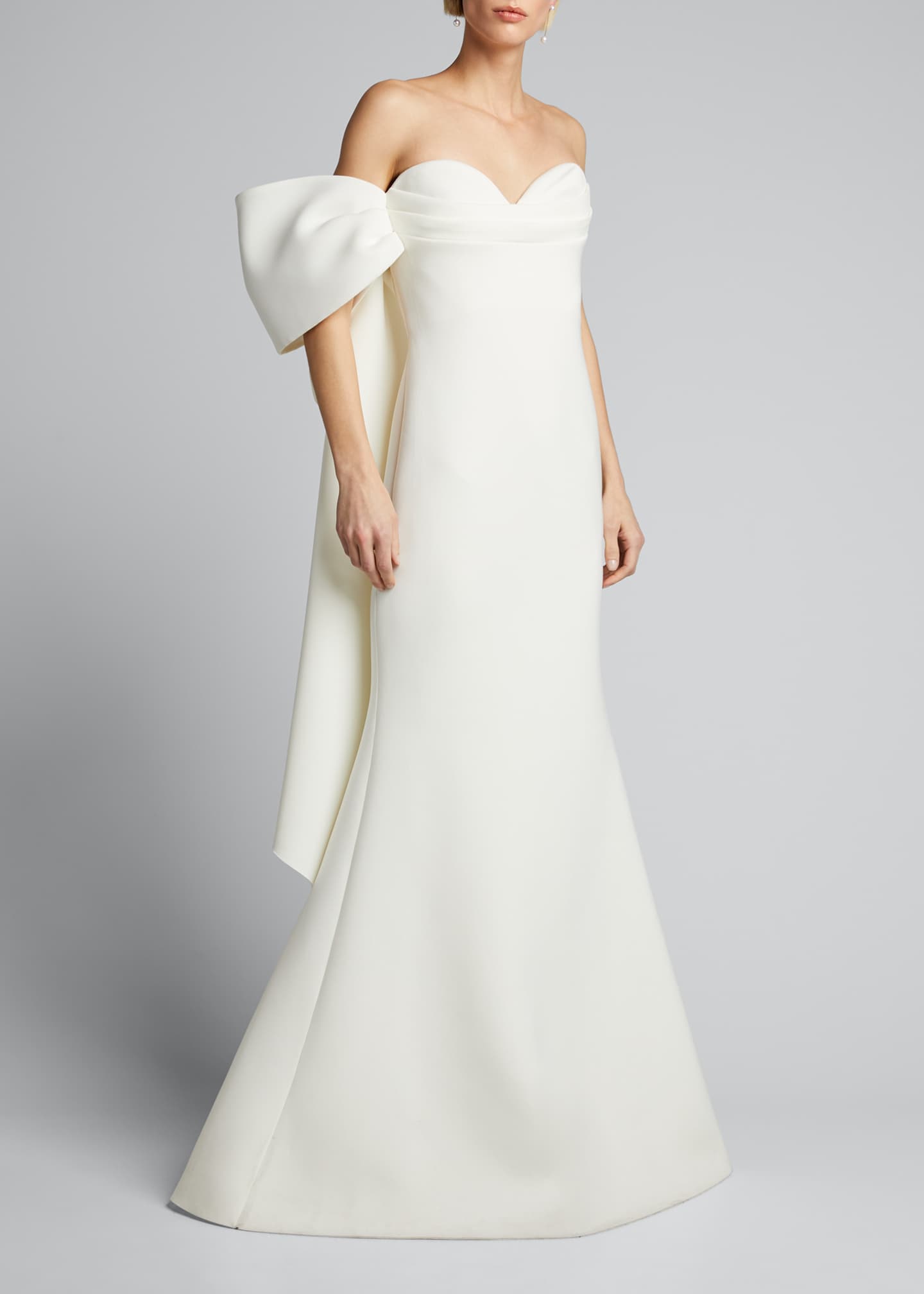 badgley mischka strapless ruffle scuba gown