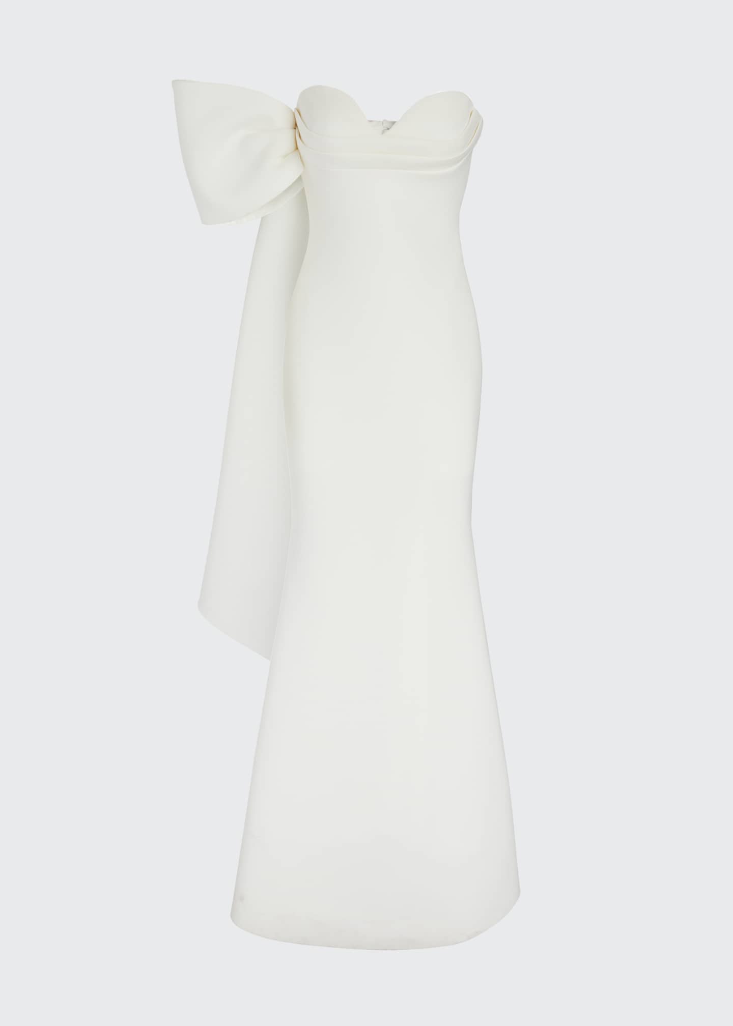 badgley mischka strapless ruffle scuba gown