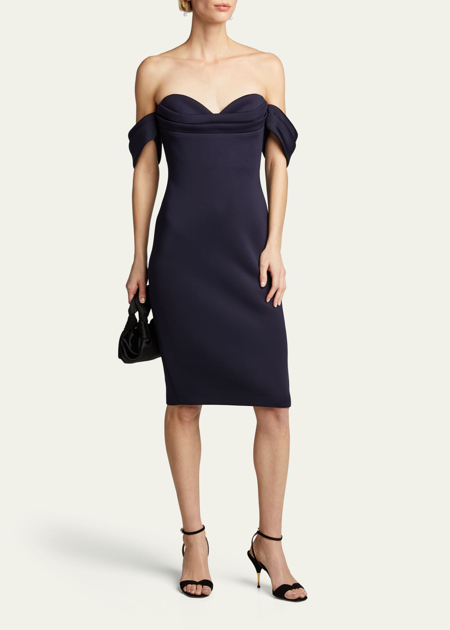 Alexis Rylan Pleated Off-the-Shoulder Dress, Navy Blue