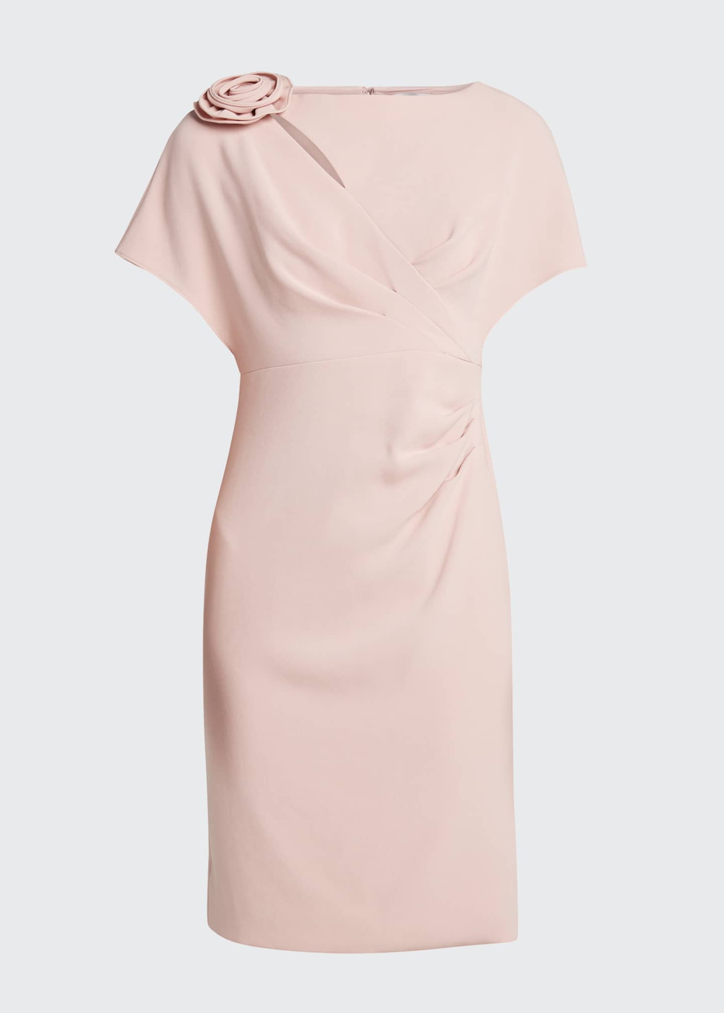 Rickie Freeman for Teri Jon Wing-Sleeve Shirred Dress w/ Asymmetric 3D ...