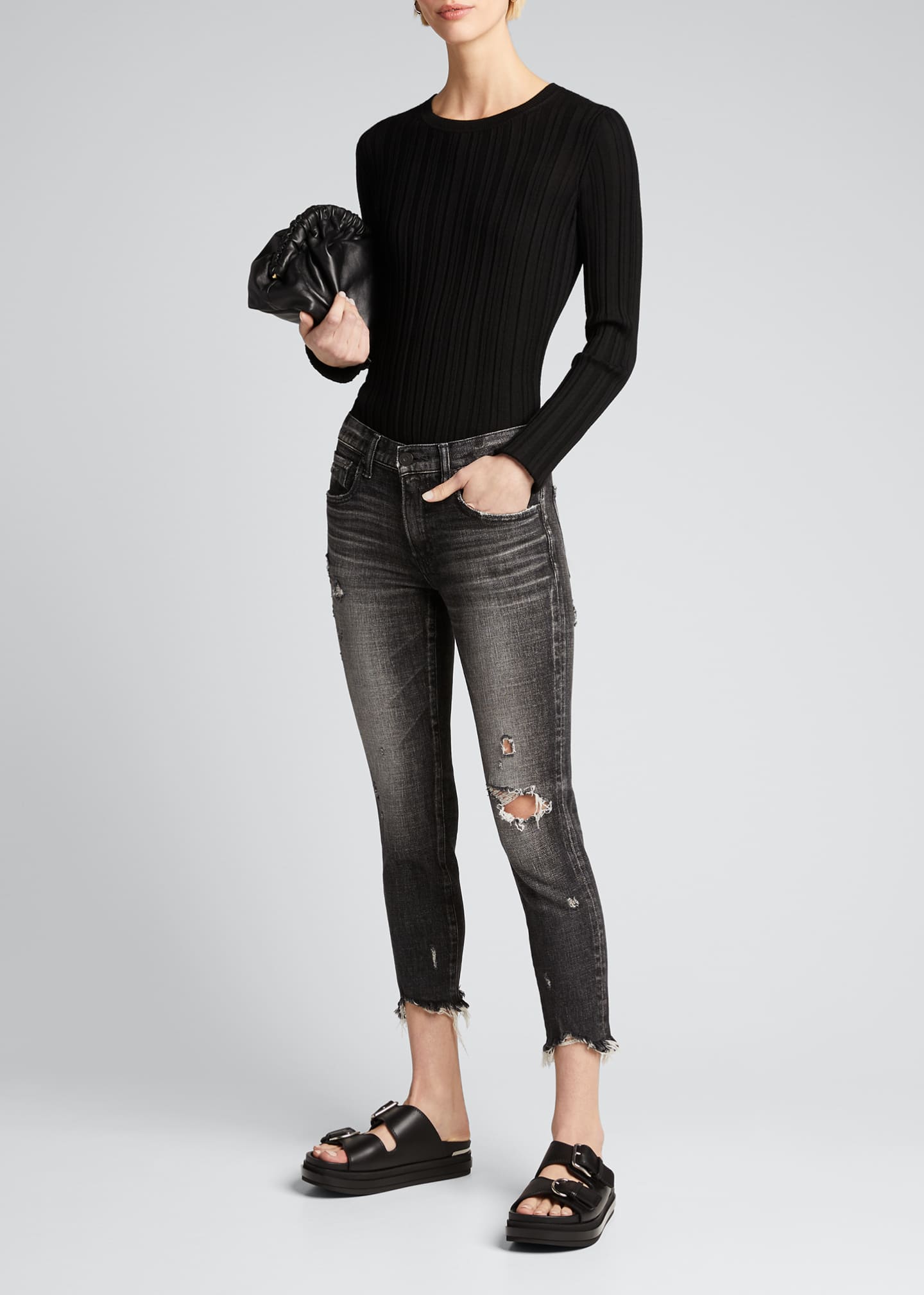 black distressed cropped jeans